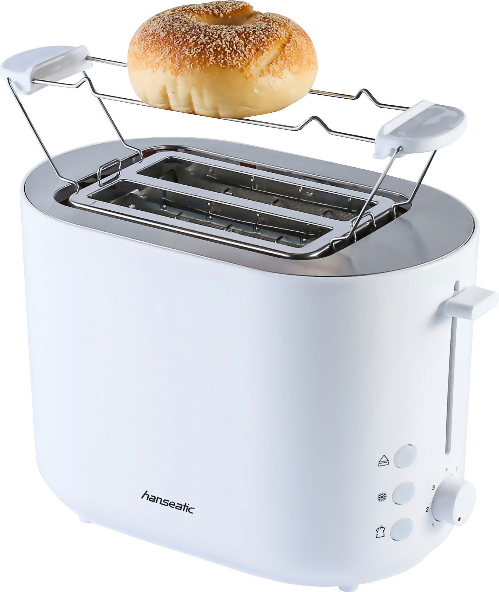 Hanseatic Toaster HT2850WD, 2 kurze Schlitze, für 2 Scheiben, 850 W, mit Brötchenaufsatz