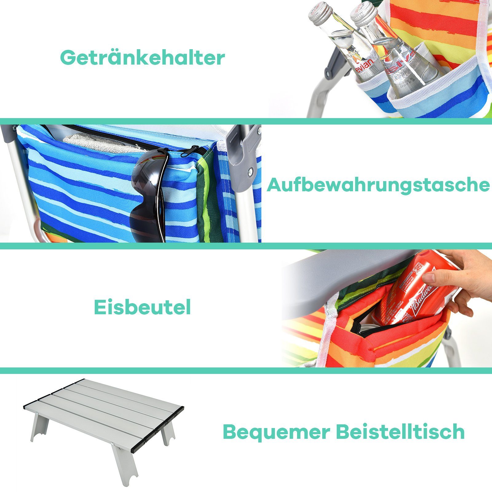 COSTWAY Campingstuhl Strandstühle mit Tisch (3 St), klappbar & 5 fach verstellbar