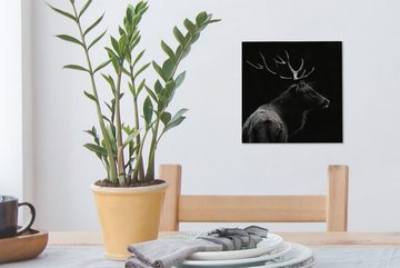 OneMillionCanvasses® Leinwandbild Hirsch - Schwarz - Weiß - Geweih, (1 St), Leinwand Bilder für Wohnzimmer Schlafzimmer