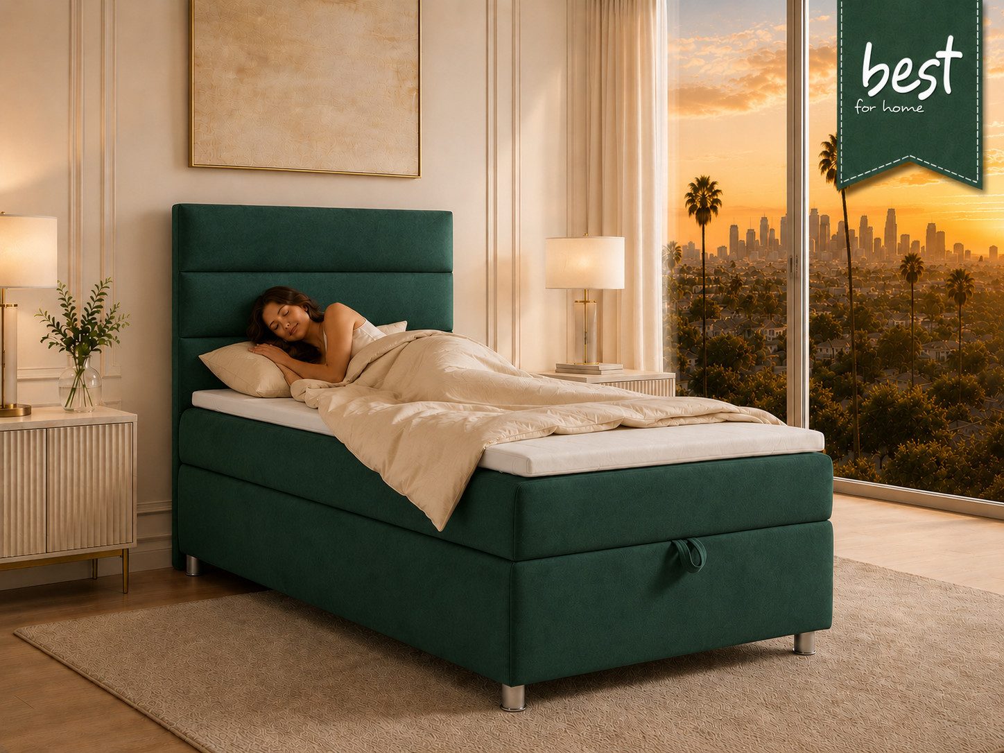 Best for Home Boxspringbett Trinity K-4 Single 5cm Topper Bonell Bettkasten (Einzelbett, Polsterbett mit gepolstertes Kopfteil, Jugendbett, Kinderbett versch. Größen, 1-St., 70x200 80x200 90x200 100x200 cm), Stauraum; ergonomischer Schlafkomfort; modernes Design