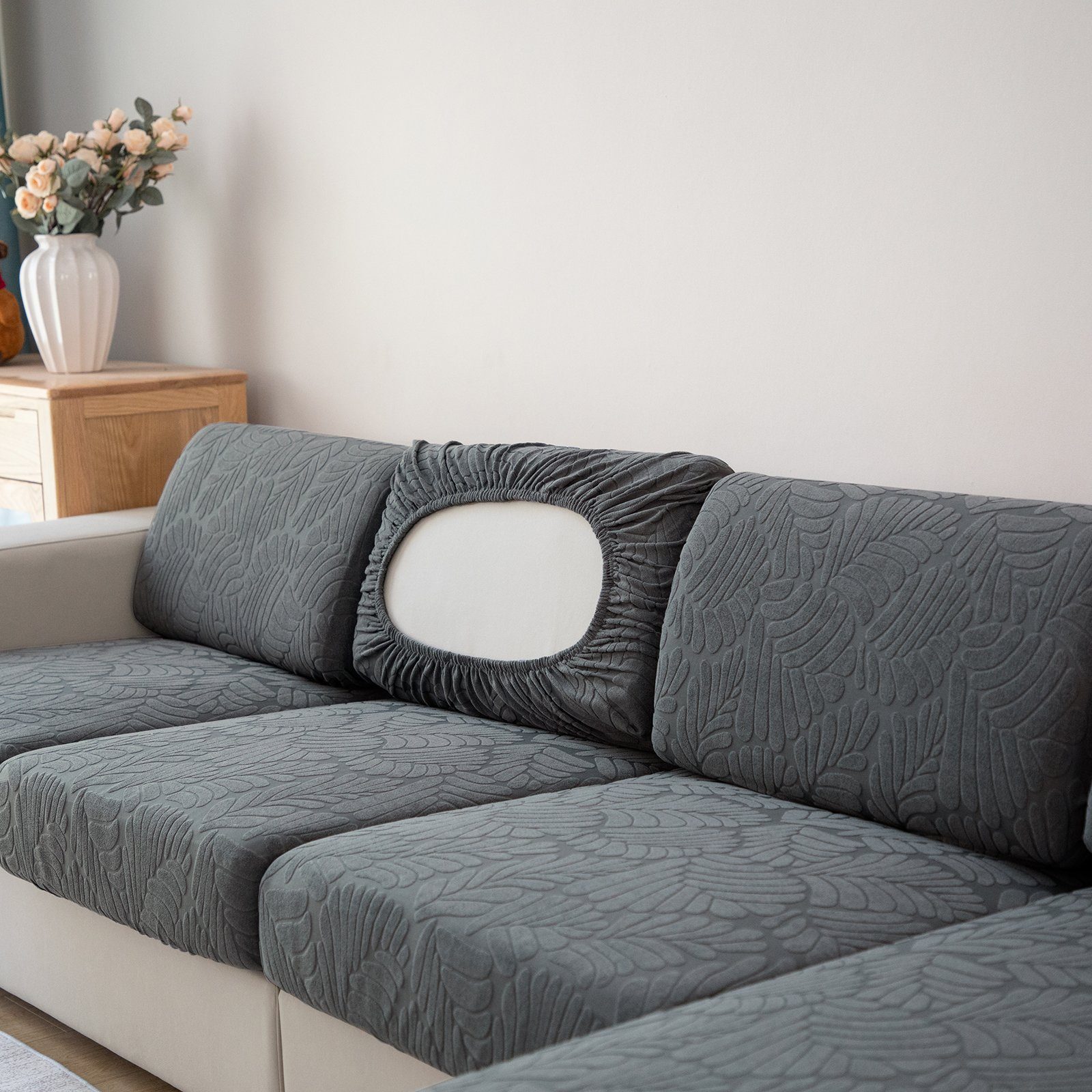 L-förmiges Rosnek Grau 1-3 Sitz Sofa, Blumenmuster, für Jacquard, Sofahusse Stretch,