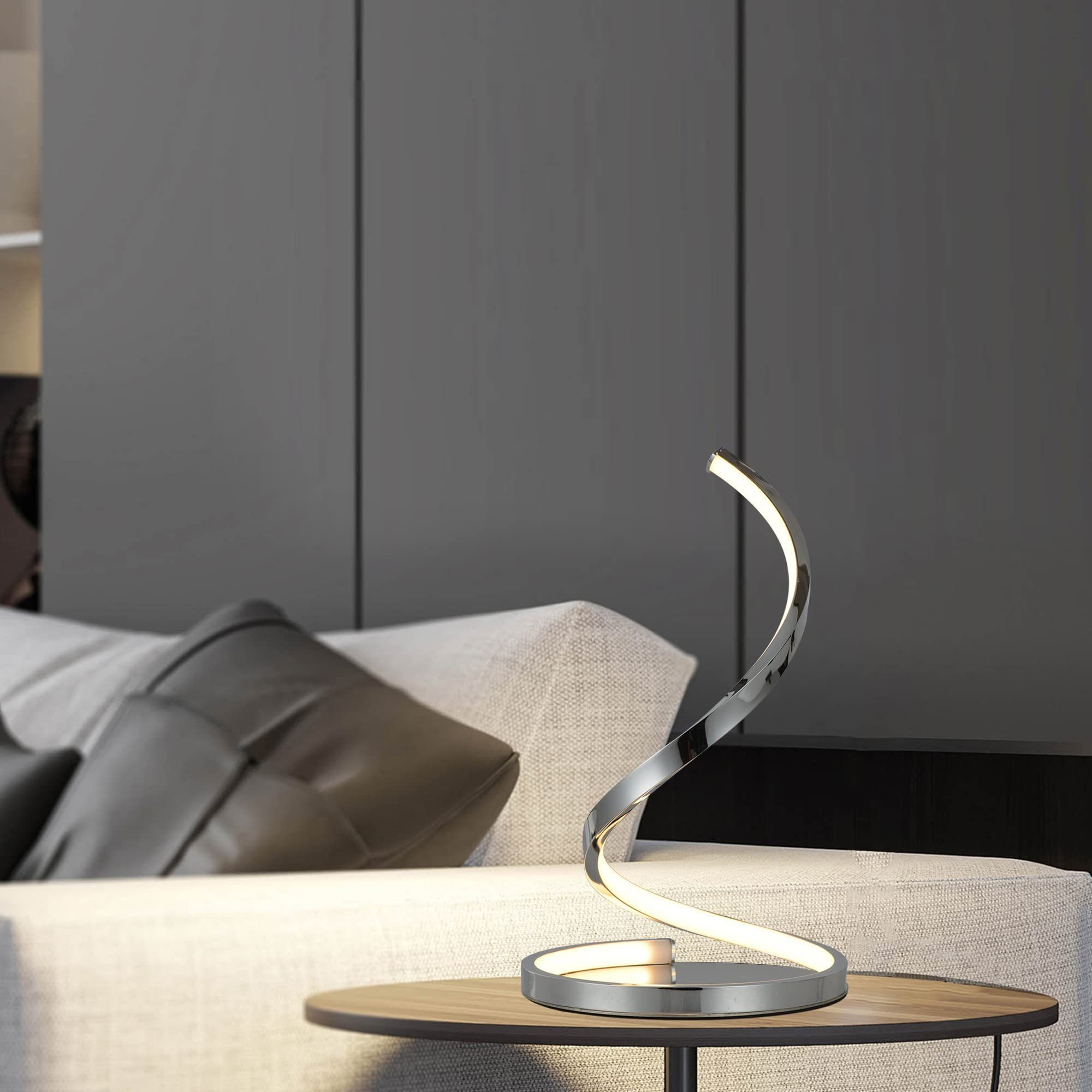 Handbedienung, Licht mit fest im Moderne LED 3000K Tischleuchte JDONG integriert, verchromten LED Spiraldesign, für ideal weichem Wohnzimmer Schlafzimmer und