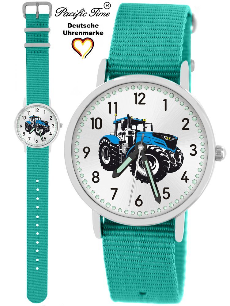 Pacific Time Quarzuhr Kinder Armbanduhr Traktor blau Wechselarmband, Mix und Match Design - Gratis Versand türkis