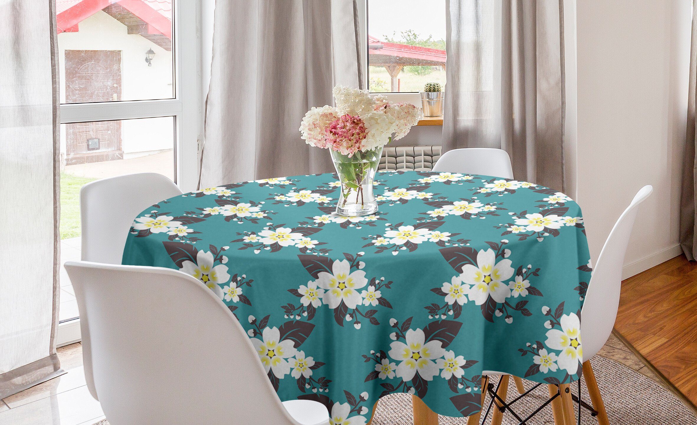 Abakuhaus Tischdecke Kreis Tischdecke Abdeckung für Esszimmer Küche Dekoration, Frühling Sanfte Knospen und Blüten