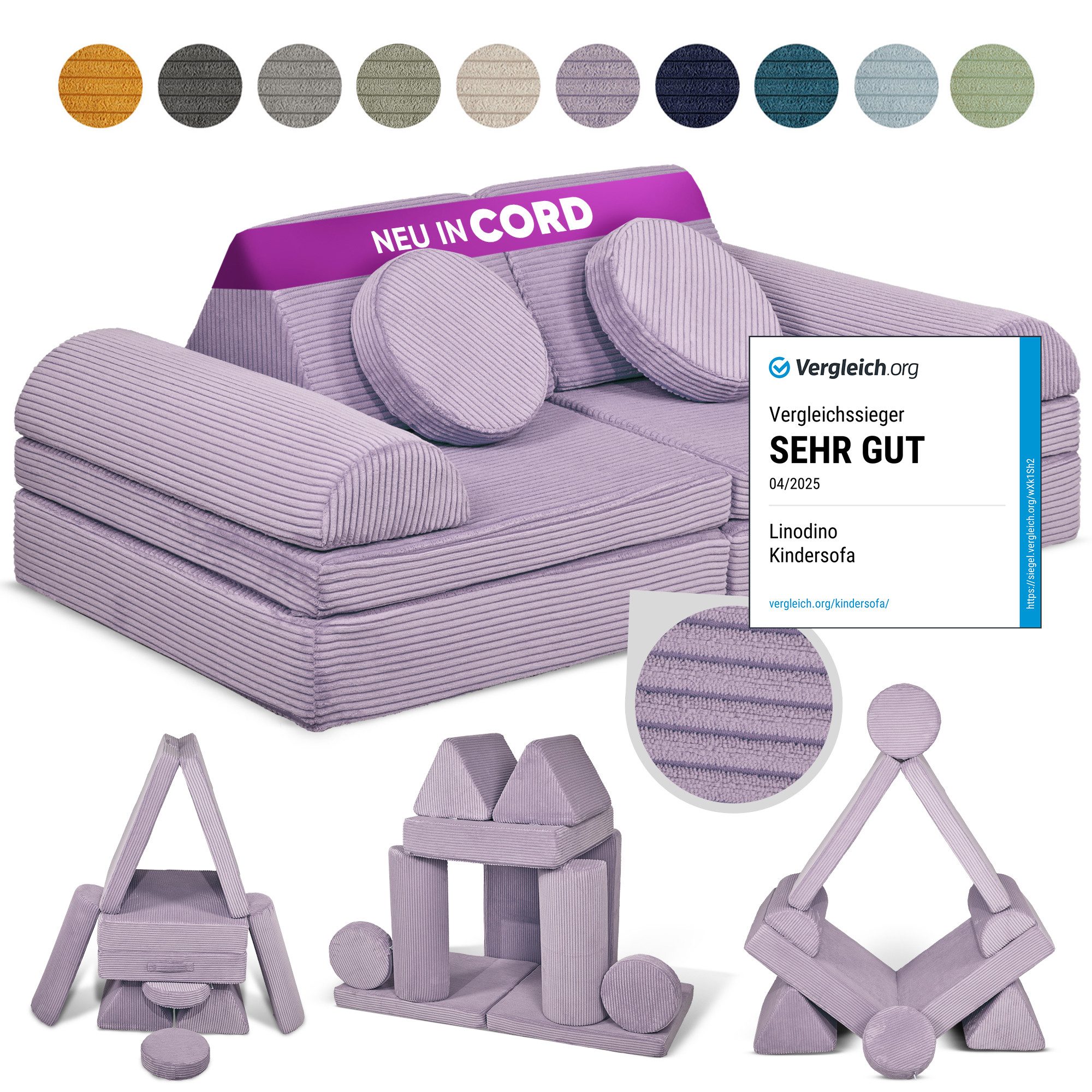 Linodino Kindersofa Spielsofa I Schaumstoff Stapelsteine für Kinder I Kindercouch, 3 Jahre Garantie