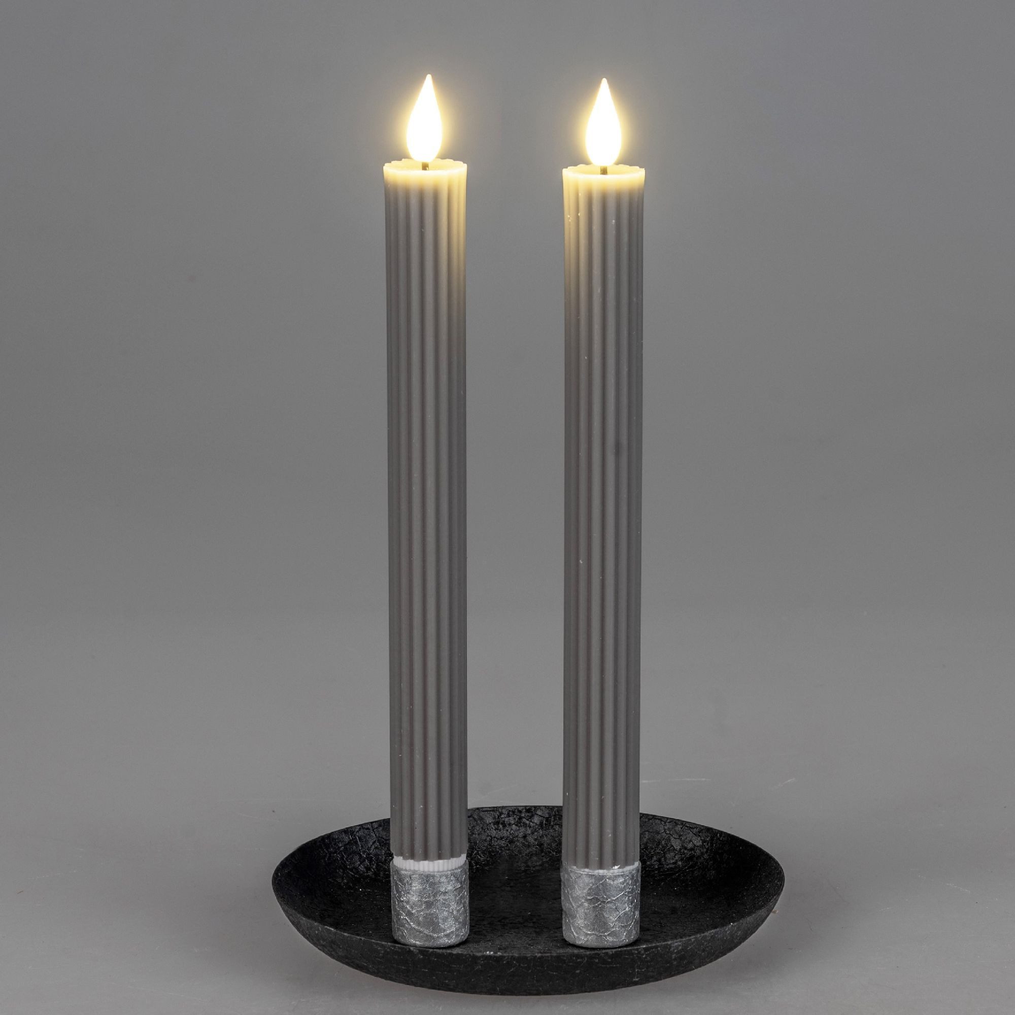 formano Spitzkerze Streifen, Mit Timerfunktion, Grau, Motiv: Rillen