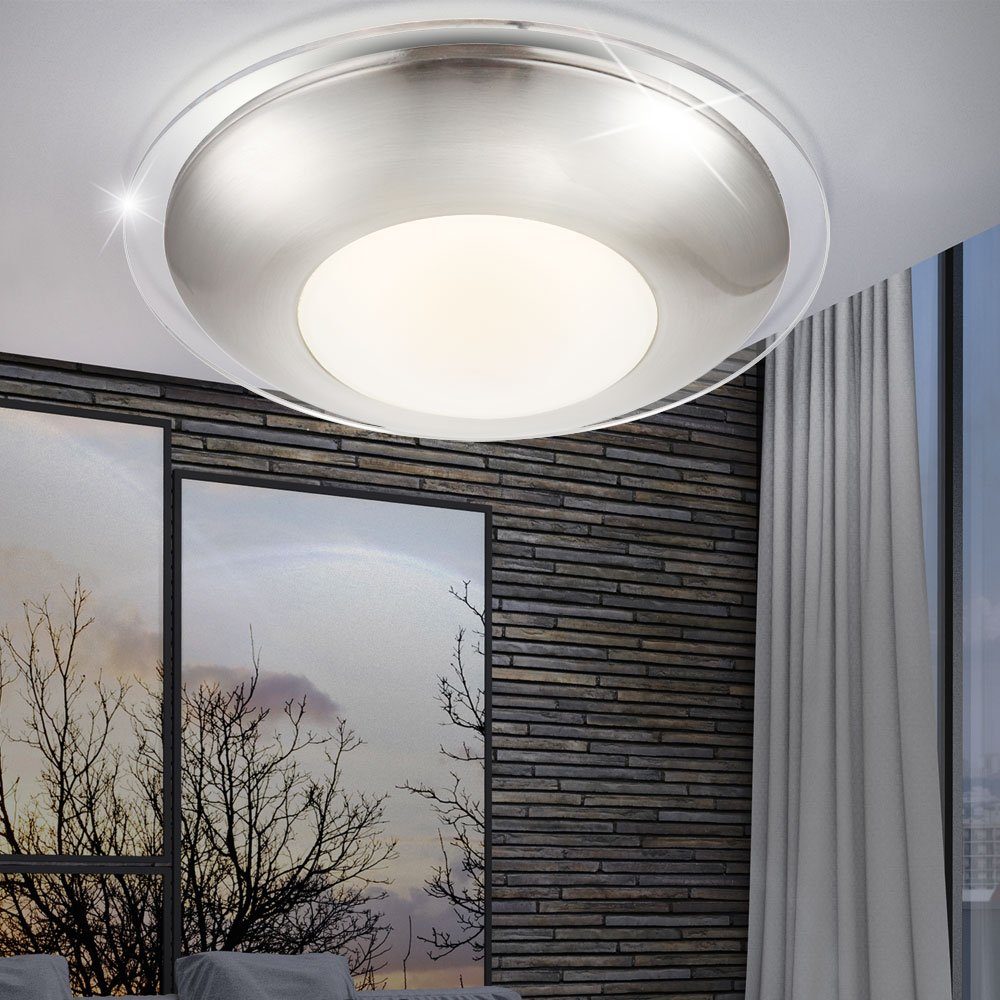 Globo LED Deckenleuchte, Leuchtmittel inklusive, Warmweiß, LED Decken Leuchte rund Chrom Design Lampe Wohn Ess Zimmer Beleuchtung
