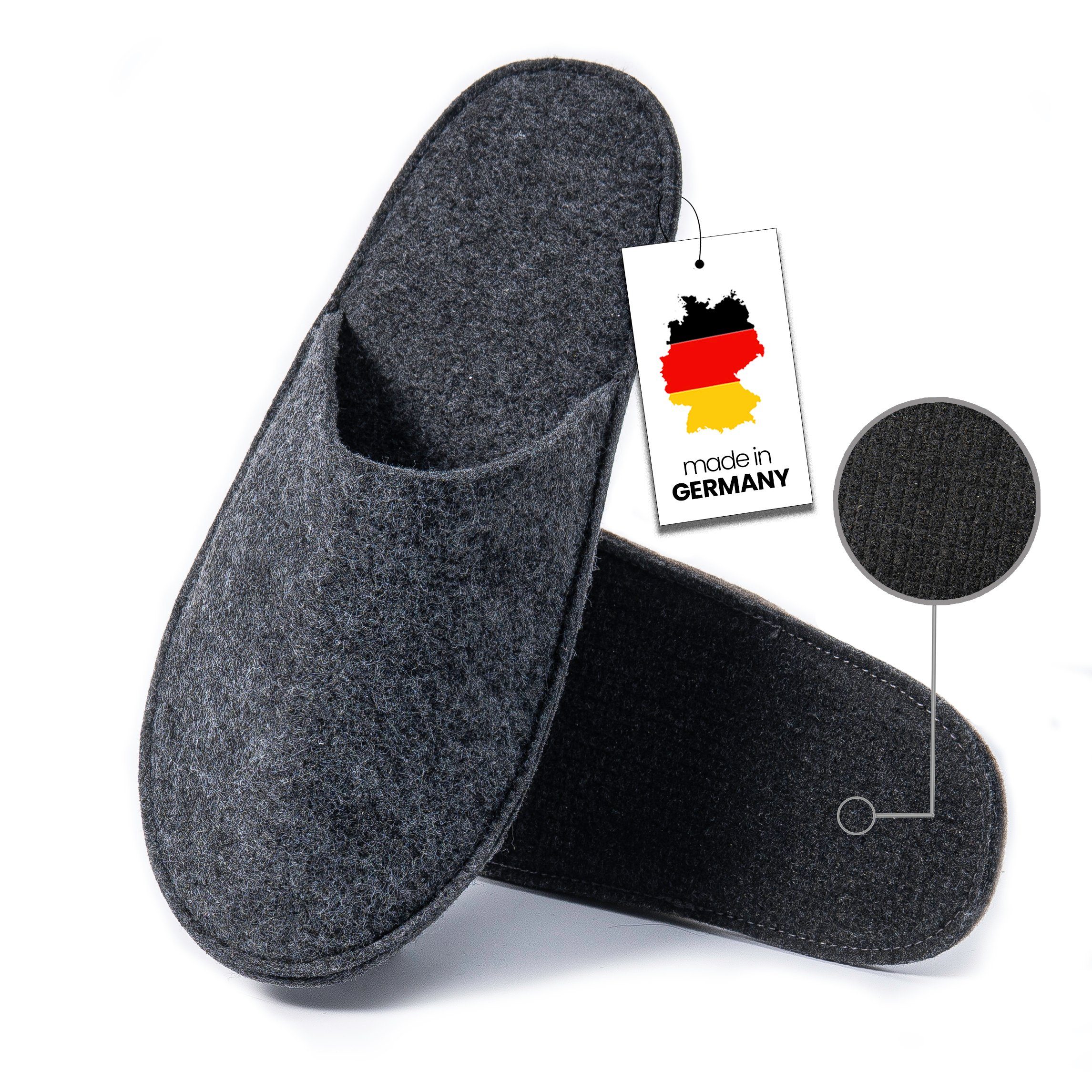 Easy and Green Filz Gästehausschuhe Rutschfest aus Wollfilz - Made in Germany Pantoffel