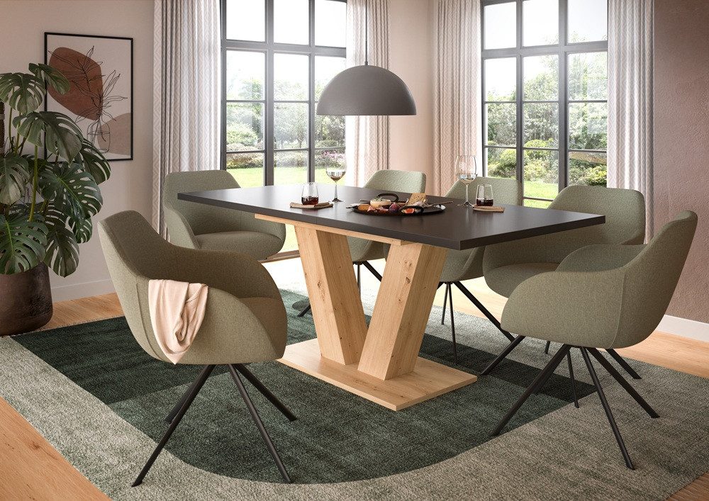 xonox.home Esstisch Esstisch Motion, ausziehbar, V-Fußgestell, Artisan Eiche / grau, Küchentisch, Eiche Artisan