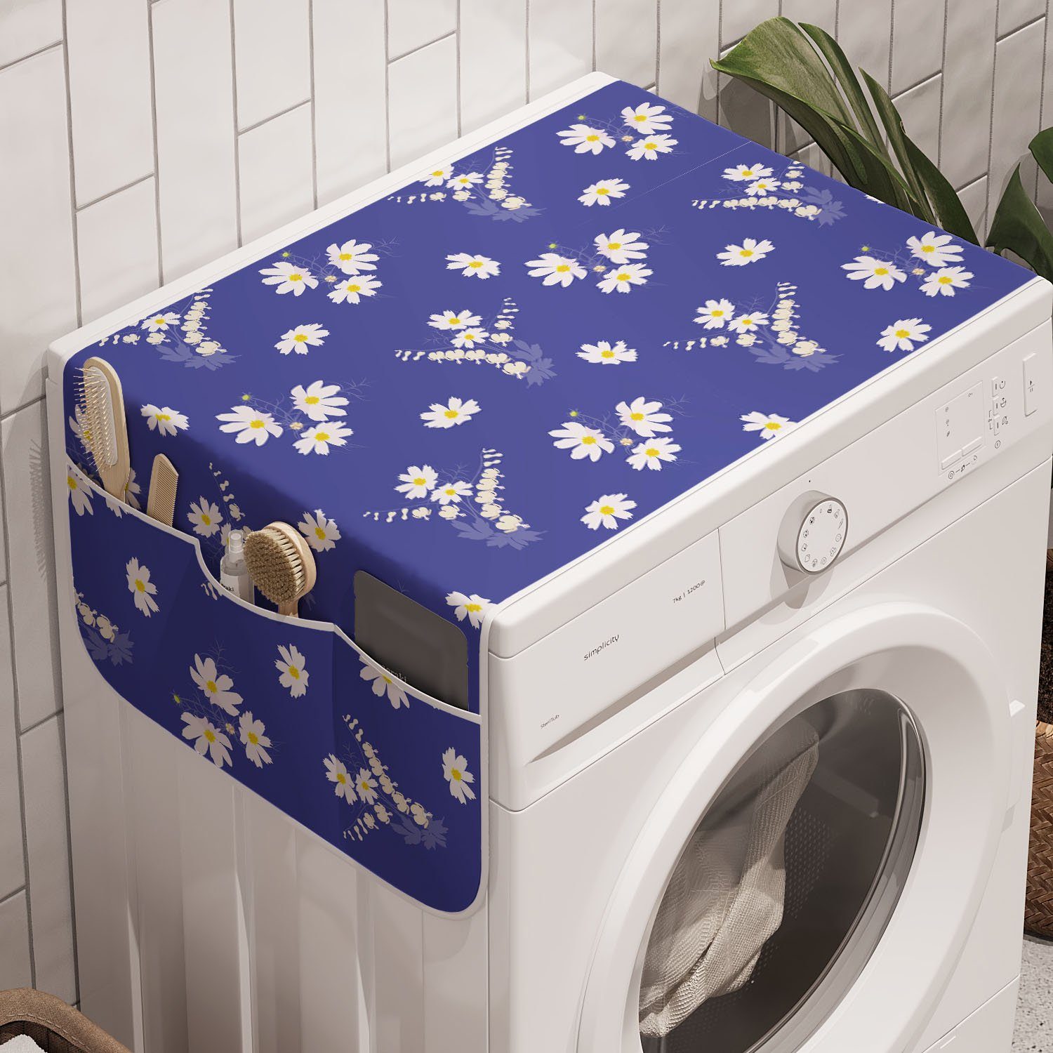 Abakuhaus Badorganizer Anti-Rutsch-Stoffabdeckung für Waschmaschine und Trockner, Blumen Simplistic Daisy Blumen