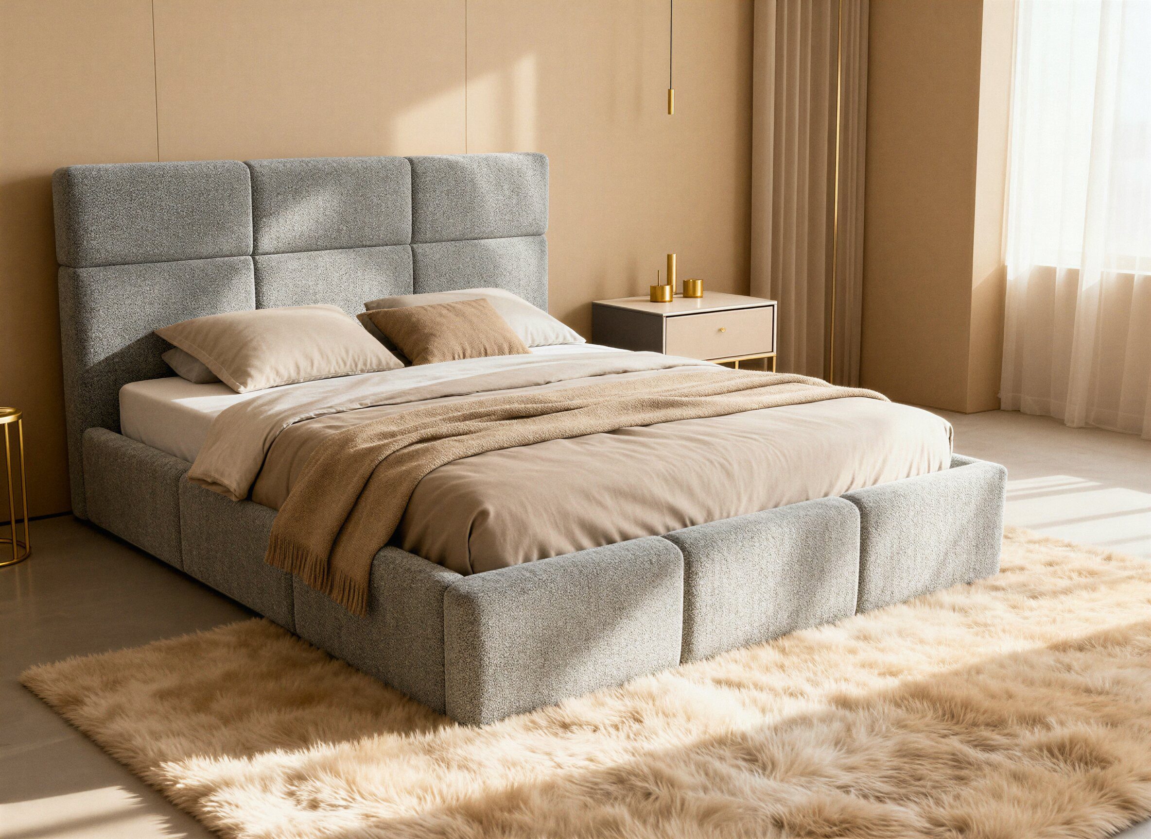 Sofnet Polsterbett Celine (mit Bettkasten und Lattenrost), Doppelbett, Bett mit Gasdruckfeder, Bouclé-Material