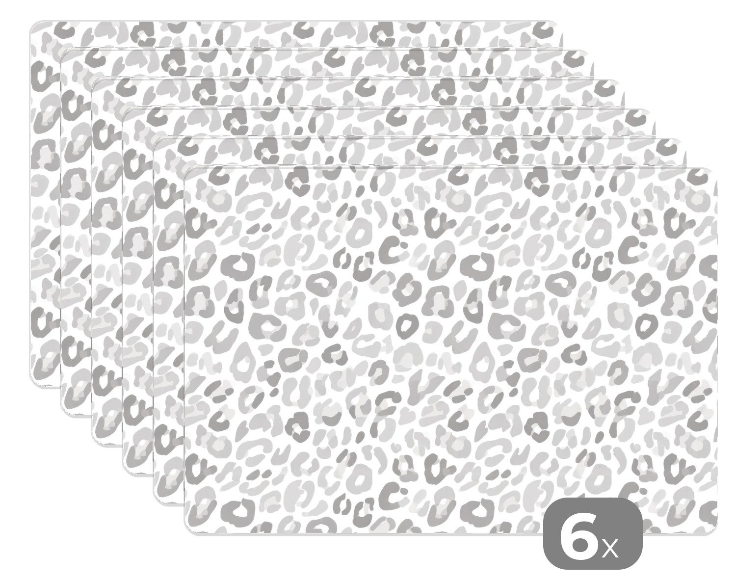 MuchoWow Platzset Leopard - Motiv - Grau, (6-St), Platzsets, Tischset, Abwaschbar, Tischsets, Platzdeckchen