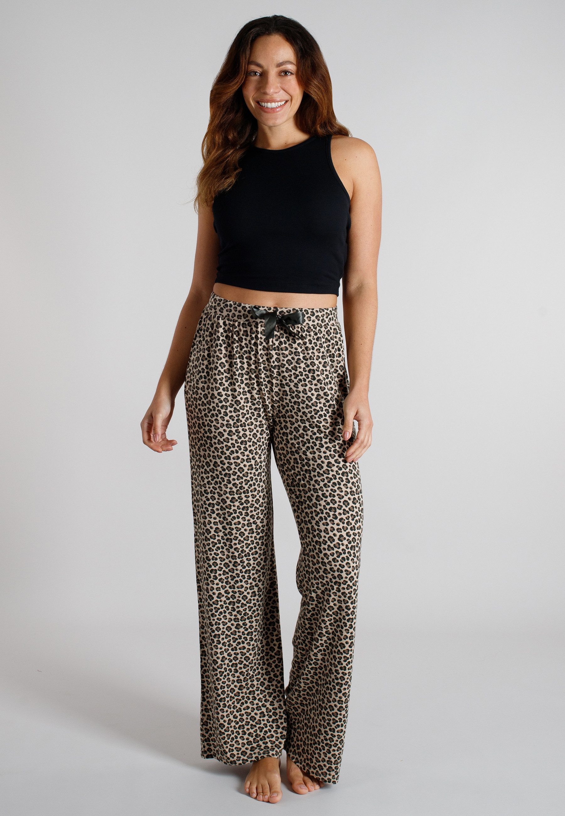 TOM TAILOR Schlafhose TOM TAILOR Damen Lange-Hose braun bedruckt (1-tlg) günstig online kaufen