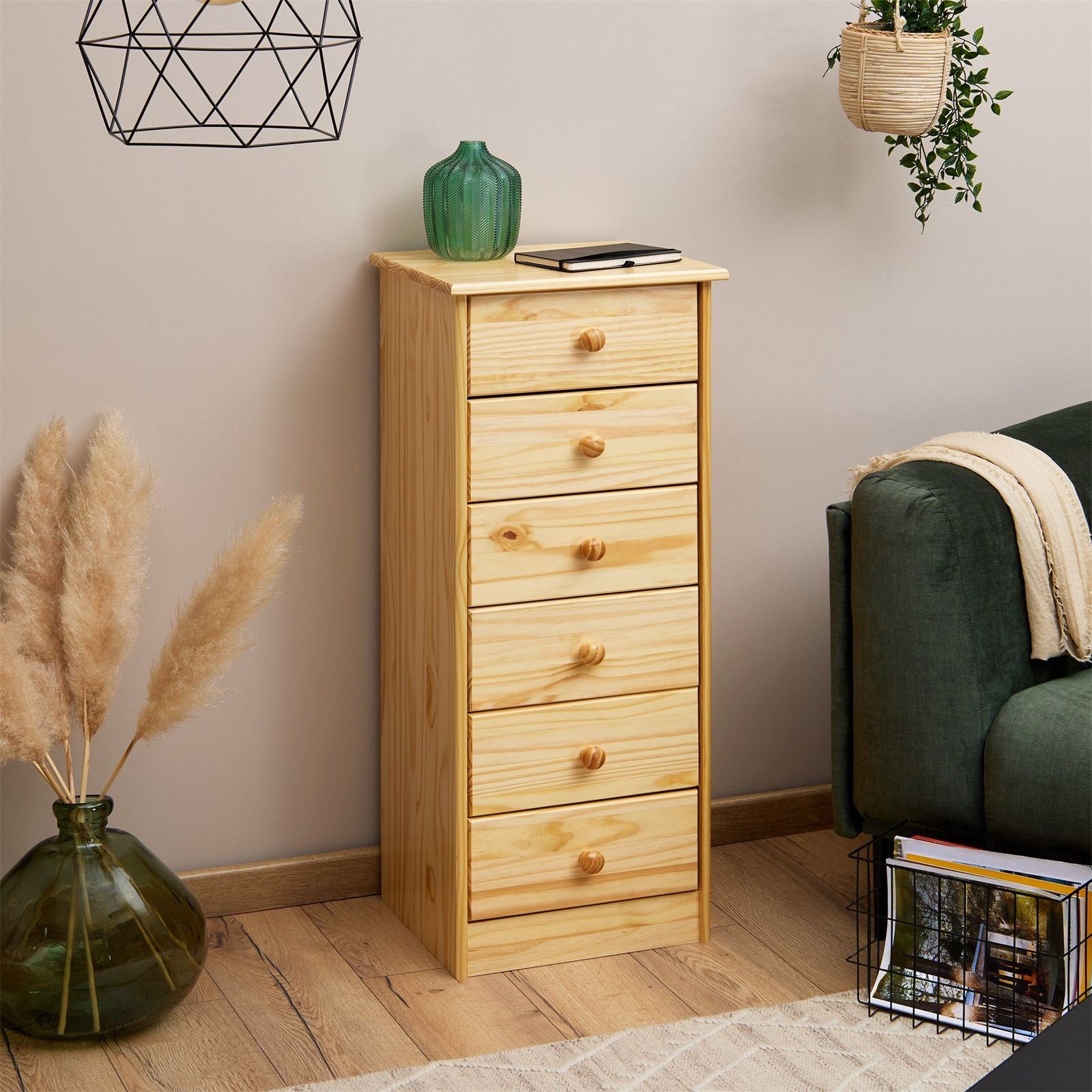 IDIMEX Kommode RONDO, Kommode Hochschrank mit 6 Schubladen Highboard Kiefer massiv lackiert