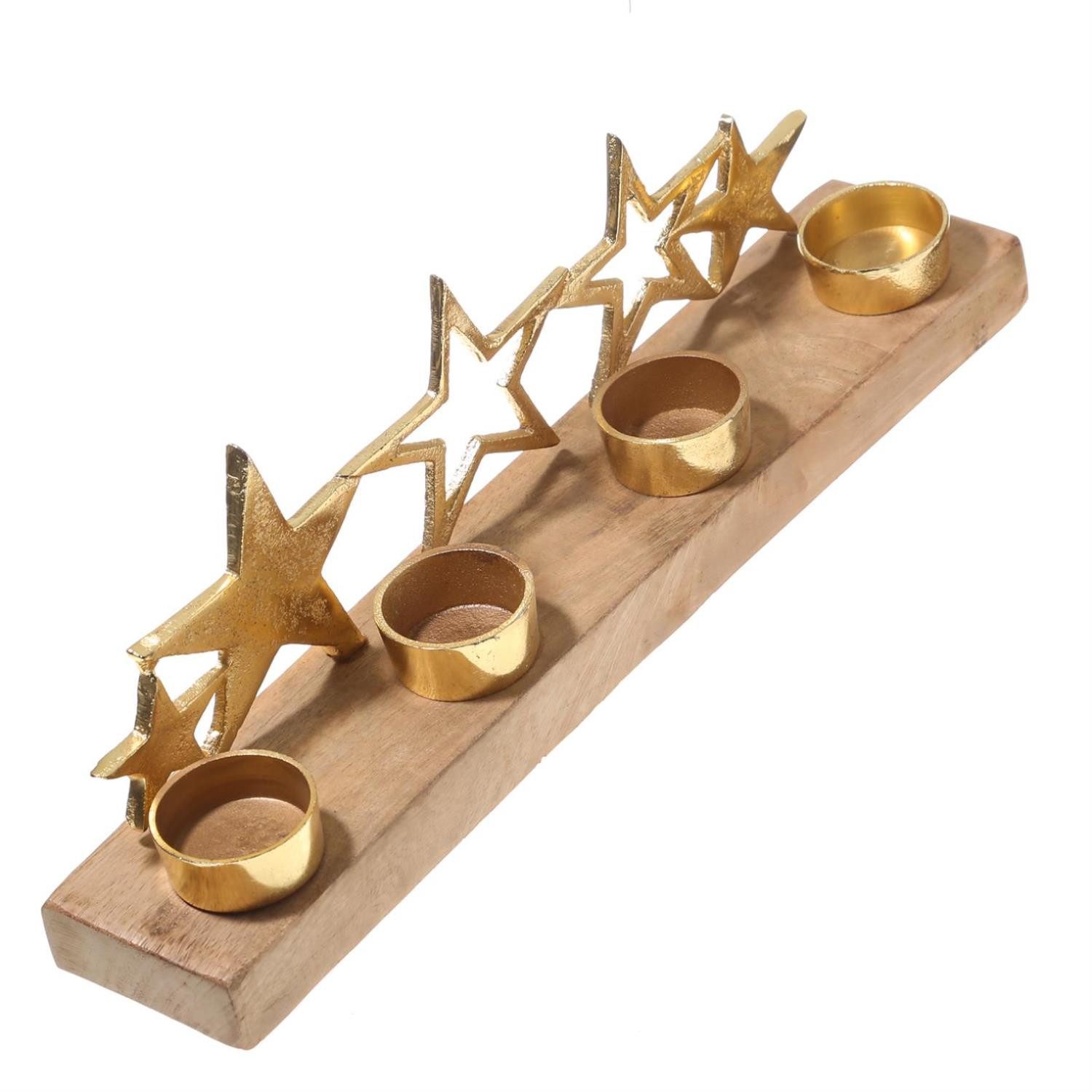 MARELIDA Tischkerzenhalter Teelichthalter goldene Sterne Kerzenständer für 4 Teelichter (1 St)
