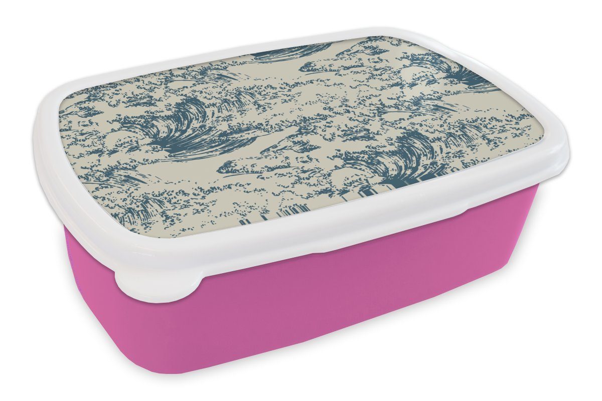 Snackbox, Muster, Wasser Brotbox - Kunststoff Mädchen, Erwachsene, Brotdose Lunchbox MuchoWow (2-tlg), Kinder, - rosa Japan Kunststoff, für