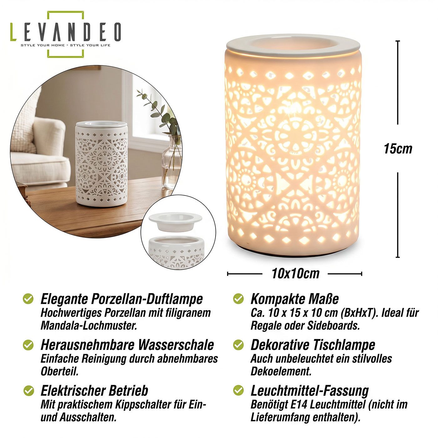 Levandeo® Duftlampe, Elektrische Duftlampe Tischlampe Aromalampe Duftöl Licht