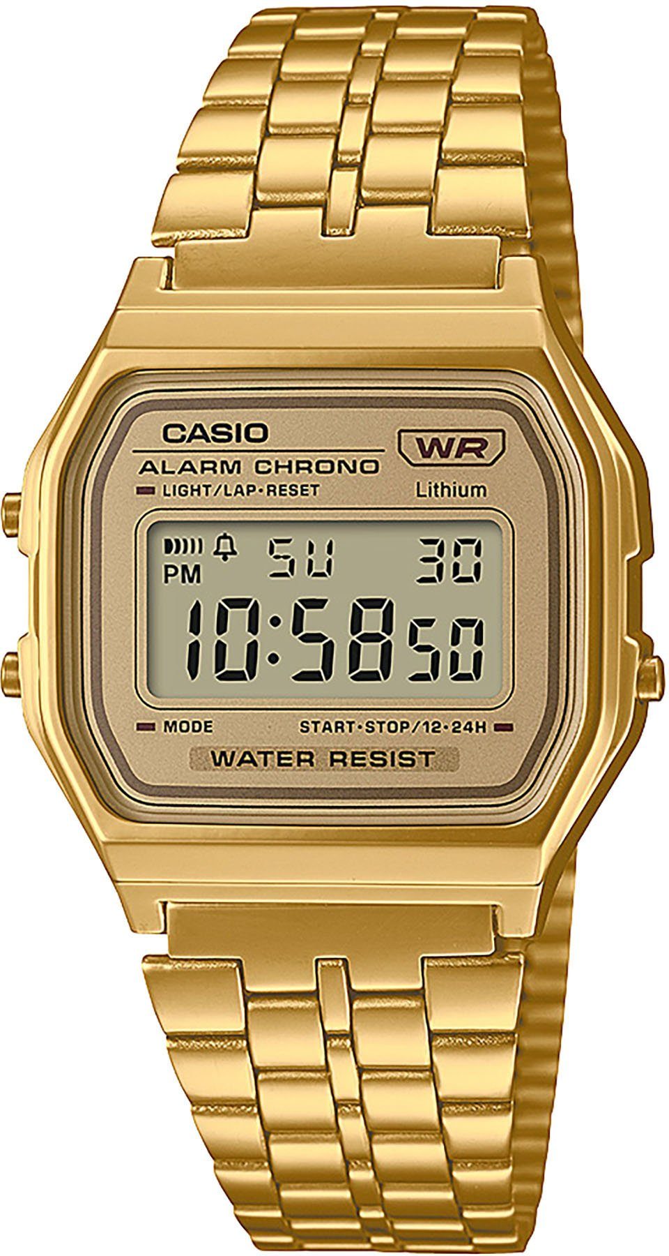 CASIO VINTAGE Chronograph A158WETG-9AEF, Quarzuhr, Armbanduhr, Damen, Herren, digital, Retro, Stoppfunktion