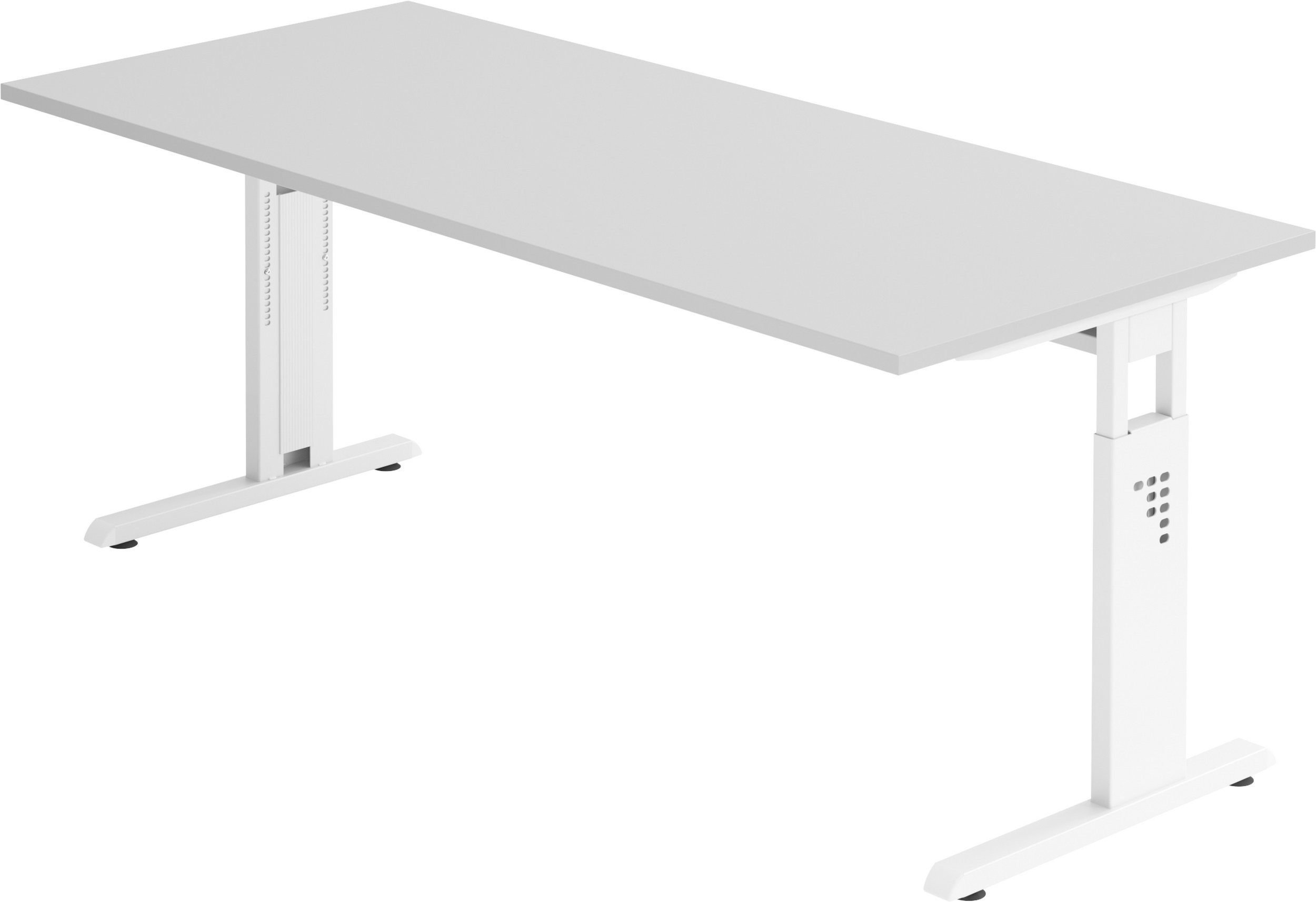 bümö Schreibtisch Schreibtisch Serie-O, Rechteck: 180 x 80 cm - Dekor: Grau - Gestell: Weiß