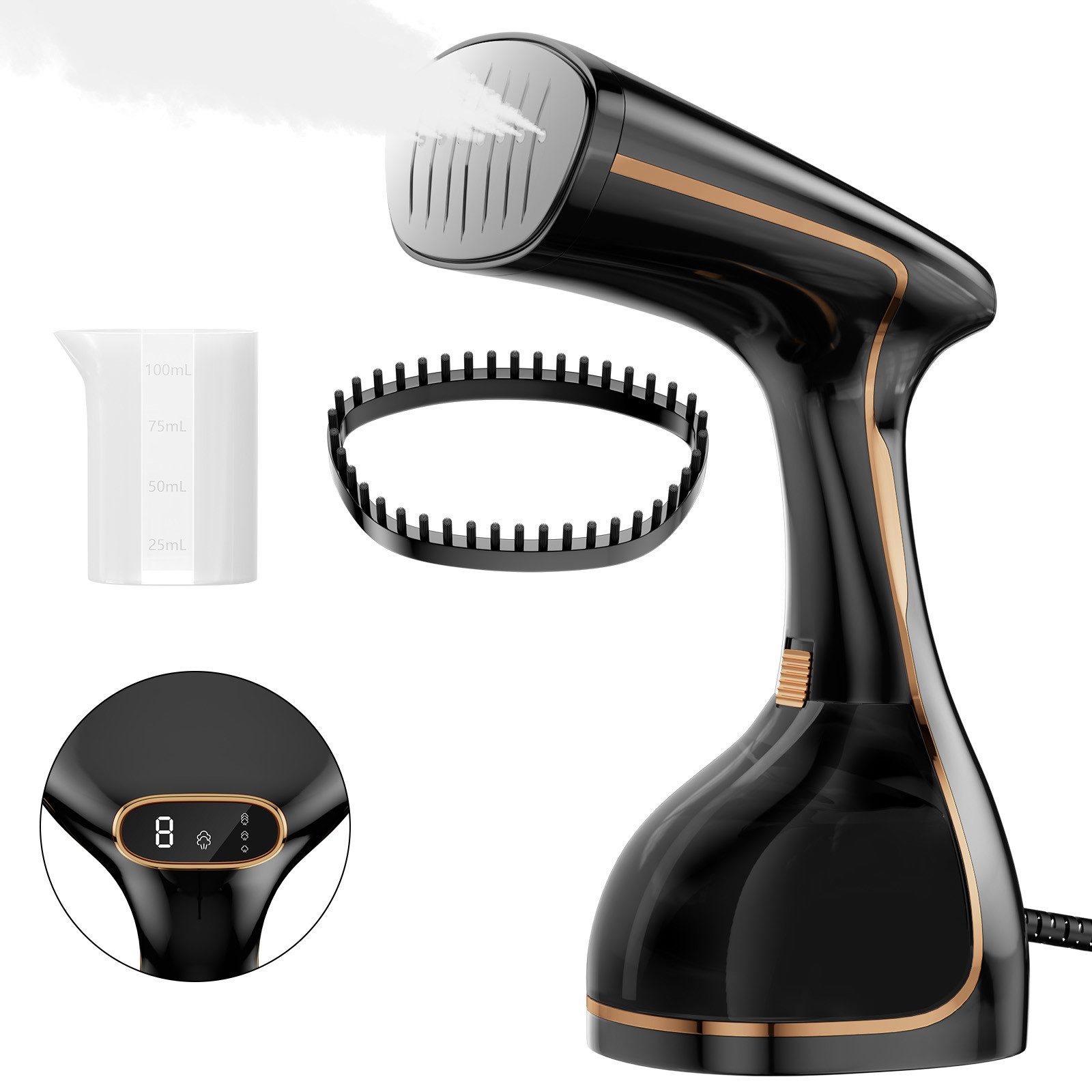 Pdgrid Dampfglätter 1640w Dampfbürste mit 320ML Wassertank Steamer Faltenentferner, 1680 W, 3 Dampfstufen LED-Anzeige