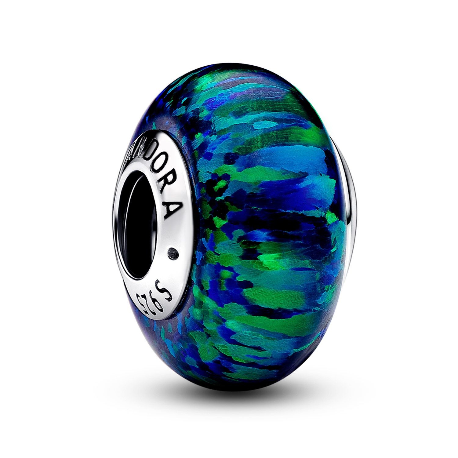 Runder Anhänger Bead-Charm Silber Schillerndes Grün