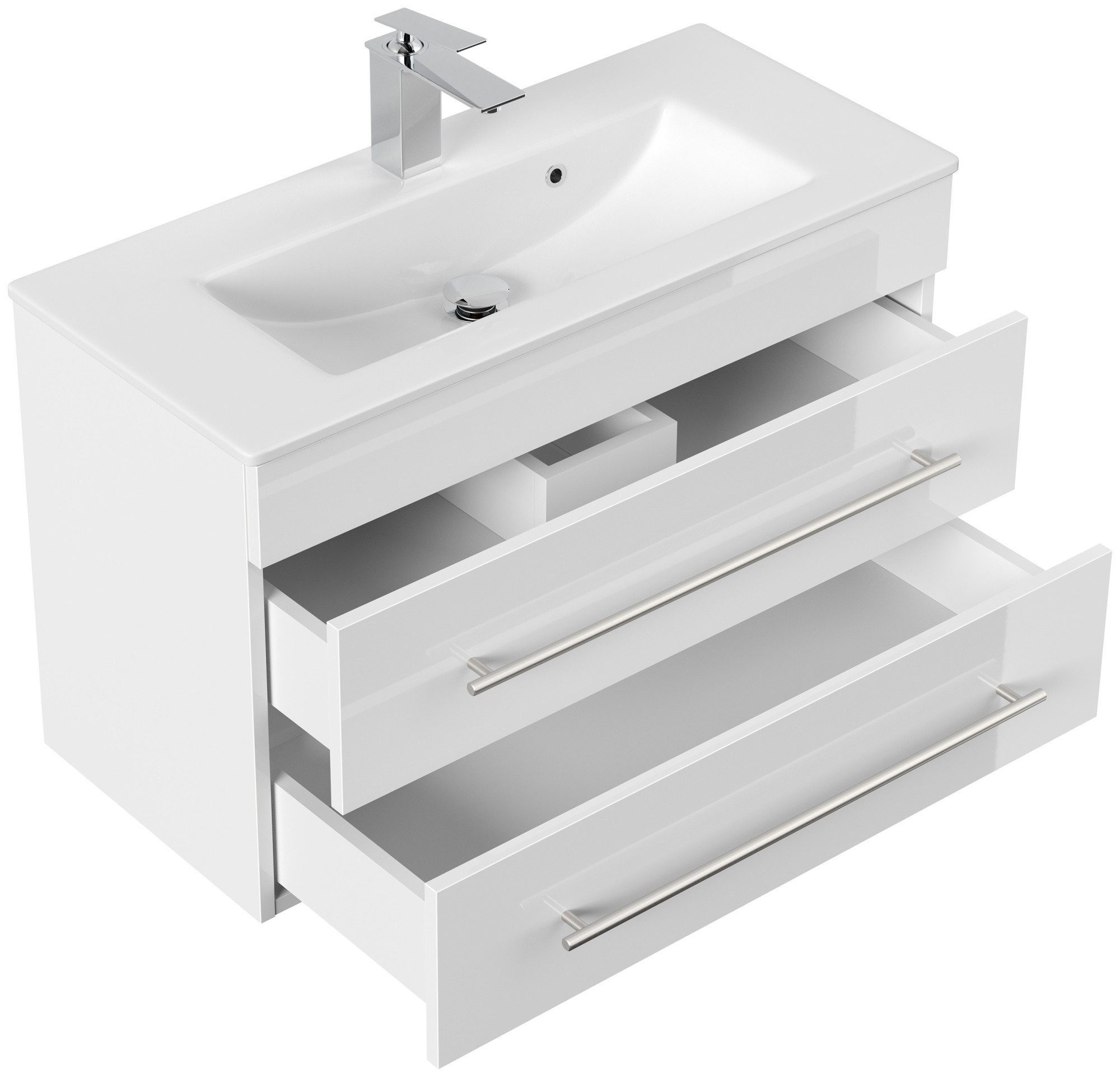 Magnolia Home Waschtisch Badmöbel Mars 800 SlimLine 80x36cm mit 2 SoftClose Schubladen weiss ho – Bild 4 von 5
