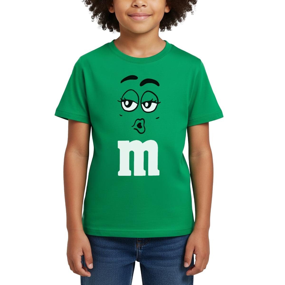 T-Shirt Grünes M Kostüm Mit Gesicht Karneval Gruppen Kinder T-Shirt