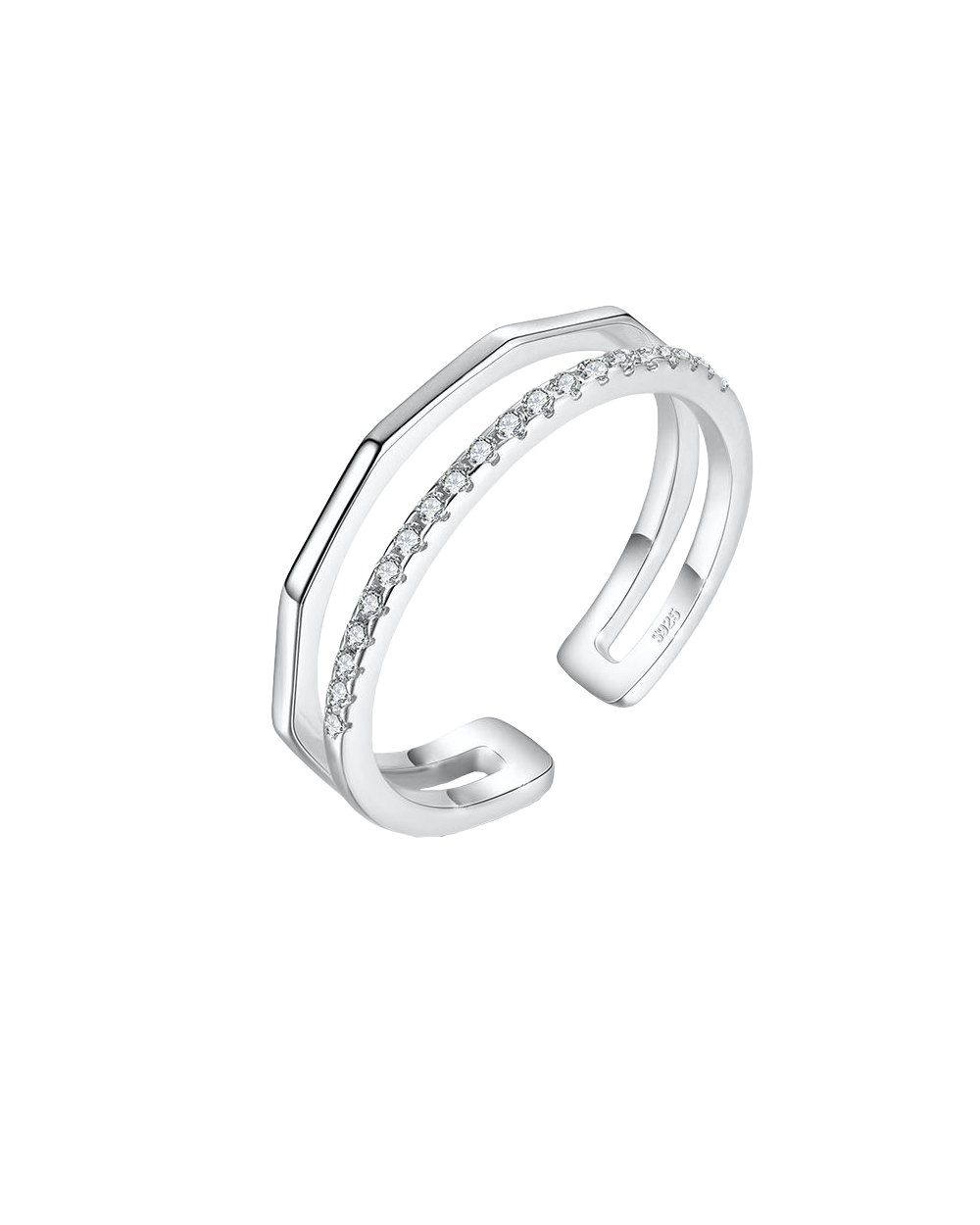 DANIEL CLIFFORD Silberring 'Darla' Damen Ring Silber 925 größenverstellbar filigran (inkl. Schmuckbox), rhodinierter Silberring mit Kristallen, offener Ring