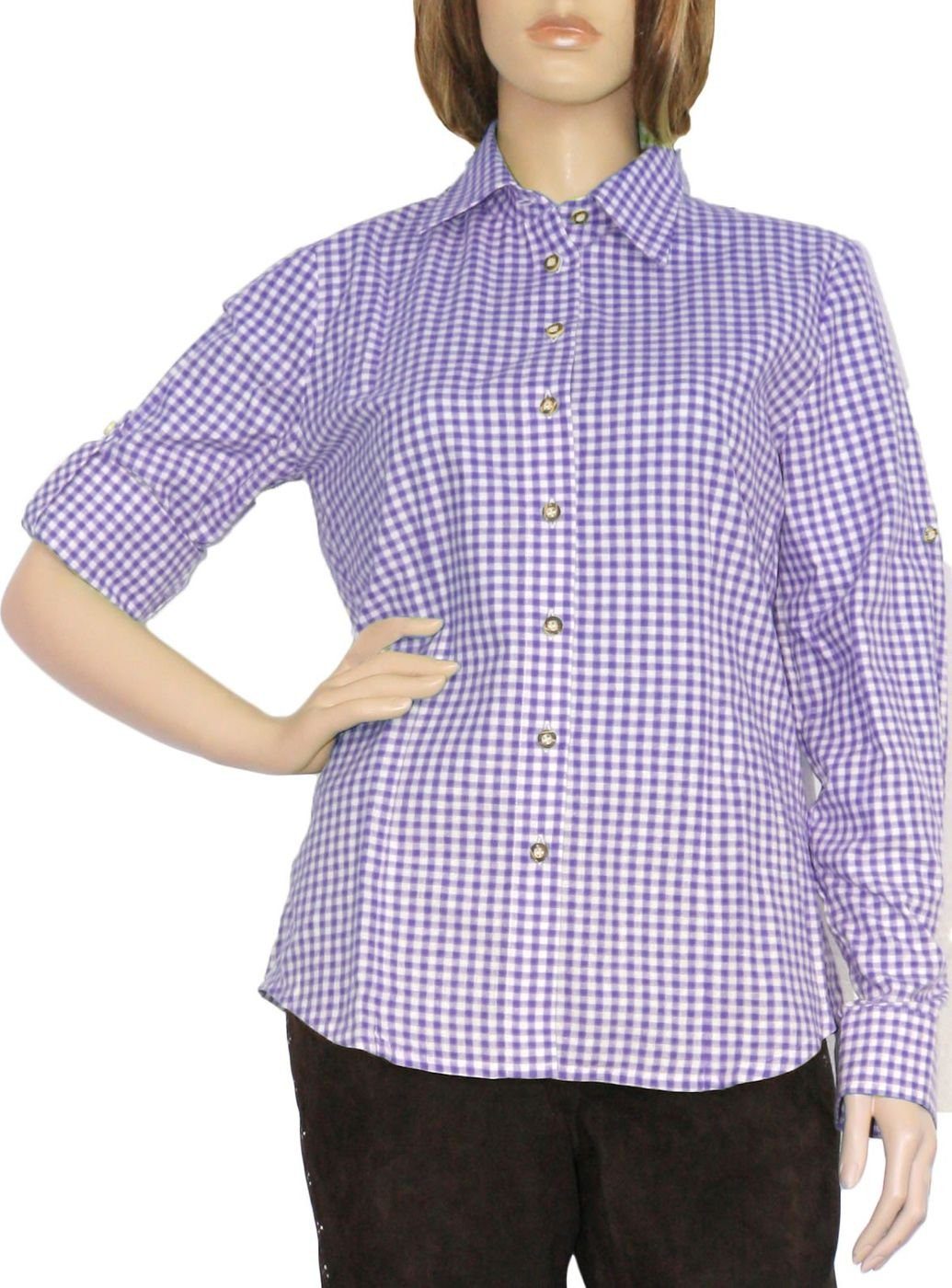 German Wear Trachtenbluse OB6-lila Trachtenbluse Trachtenlederhosen-bluse lila kariert