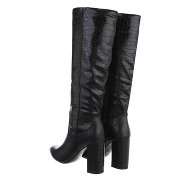 Ital-Design Damen Elegant High-Heel-Stiefel Blockabsatz High-Heel Stiefel in Schwarz