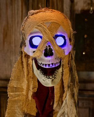 Horror-Shop Dekoobjekt Fetzen Totenschädel mit Leuchtenden Augen 75cm für