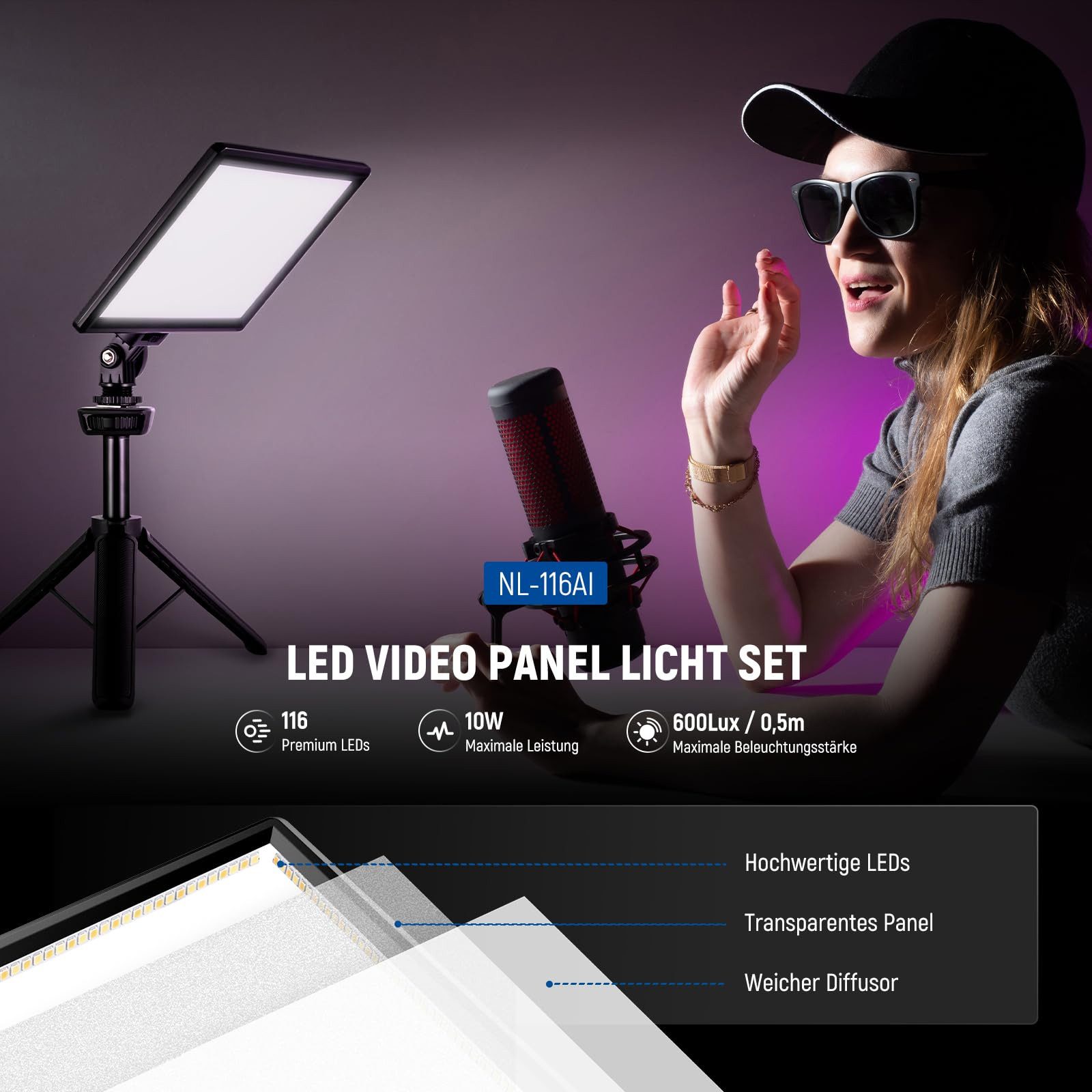 Neewer Videoleuchte NL-116AI 9" LED Videolicht Panel dimmbares weiches Licht