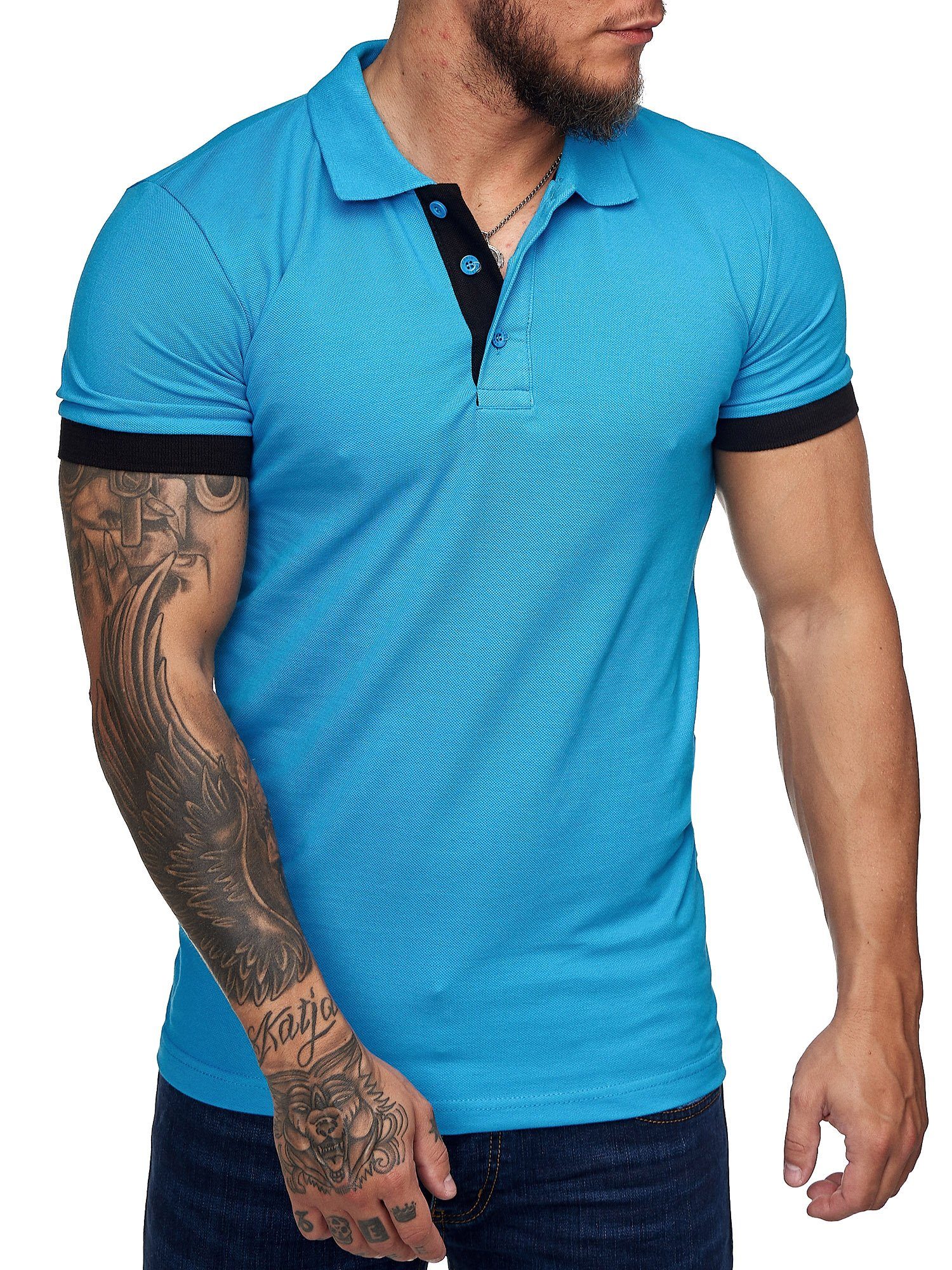 Code47 T-Shirt Code47 Herren Poloshirt Polohemd Basic Kurzarm Einfarbig Slim Fit (1-tlg) Türkis