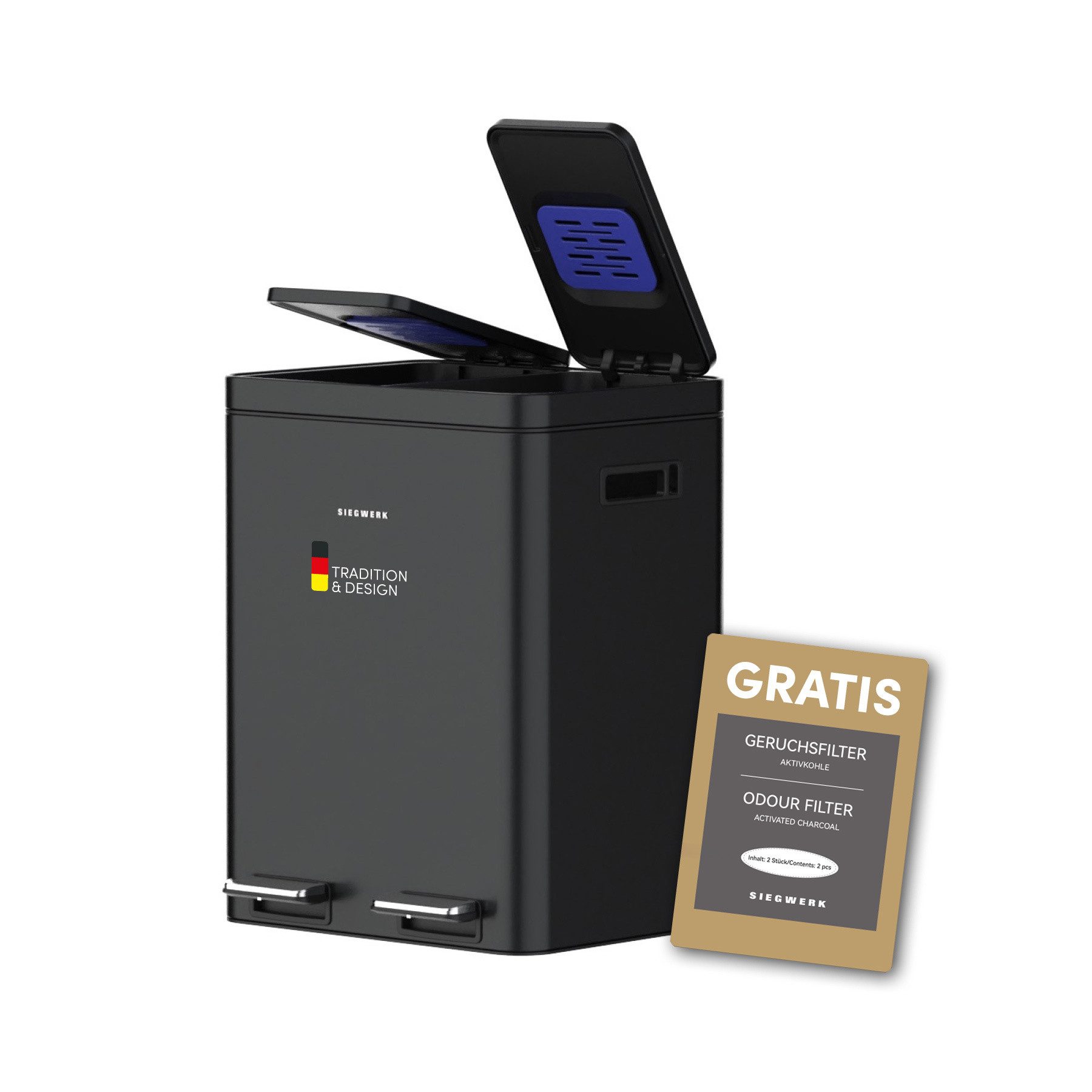 SIEGWERK Mülleimer SIEGWERK - KOLEKTO 2 2x18l mit Soft Close & Geruchsfilter