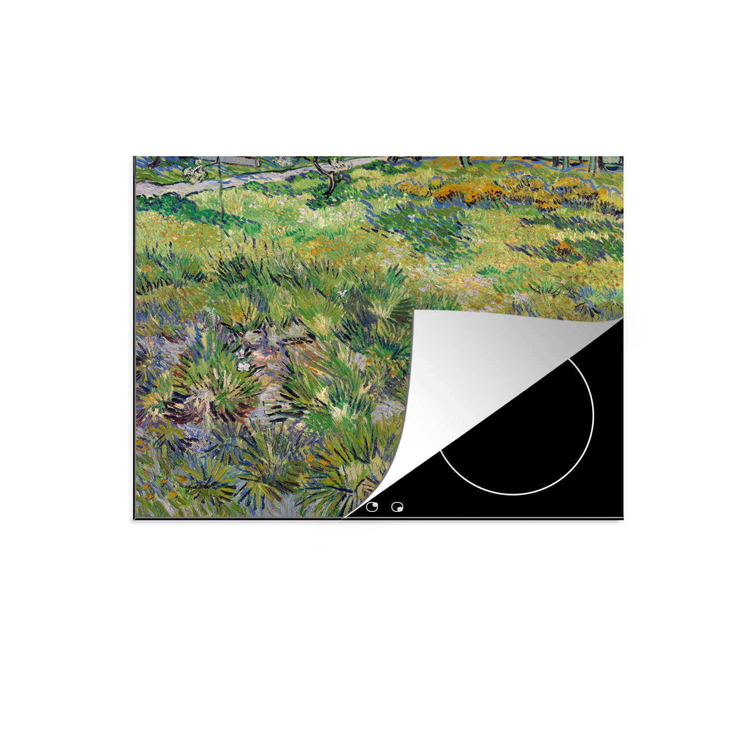 MuchoWow Herdblende-/Abdeckplatte mit Vinyl, 59x52 für tlg), Langes van Induktionsmatte cm, küche, Schmetterlingen Ceranfeldabdeckung Gras (1 Gogh, die Vincent 