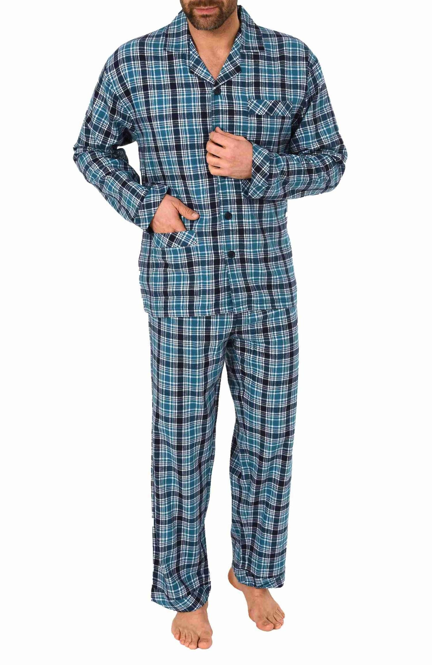 Normann Pyjama Herren Flanell Schlafanzug zum durchknöpfen - auch in Übergrößen