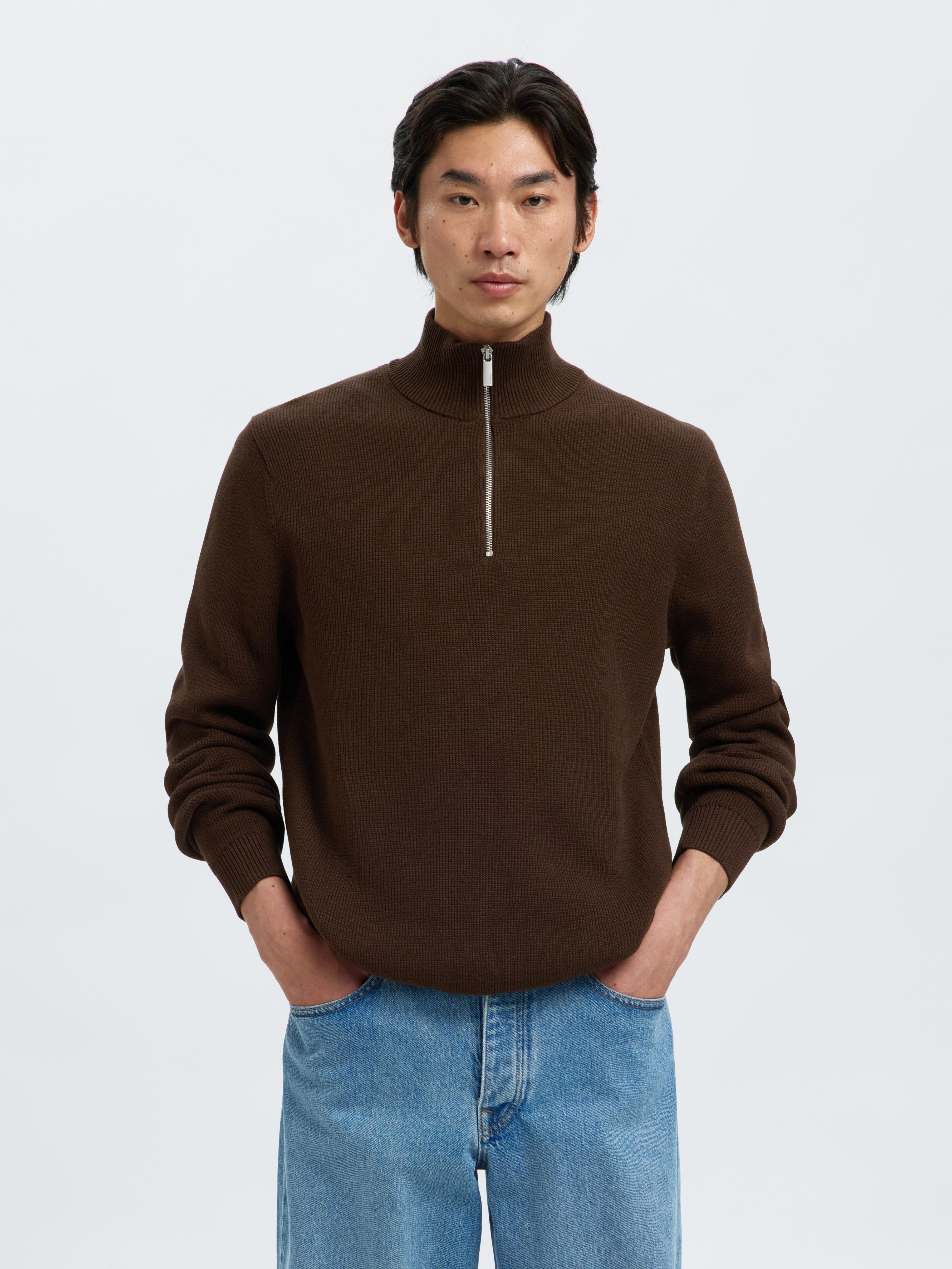 Selected Troyer SLHDANE LS KNIT STRUCTURE HALF ZIP NOOS Baumwolle, regular fit