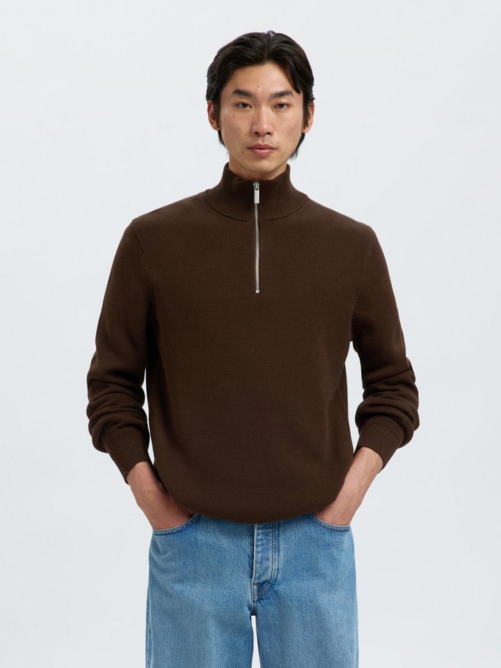 Selected Troyer SLHDANE LS KNIT STRUCTURE HALF ZIP NOOS Baumwolle, regular fit