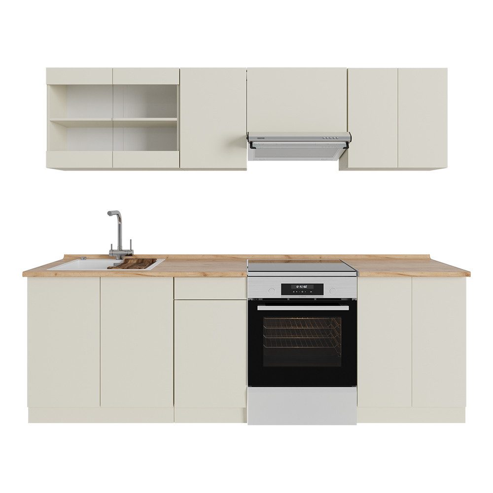 Vicco Küchenzeile R-Line, Beige/Goldkraft Eiche, 240 cm, AP Eiche