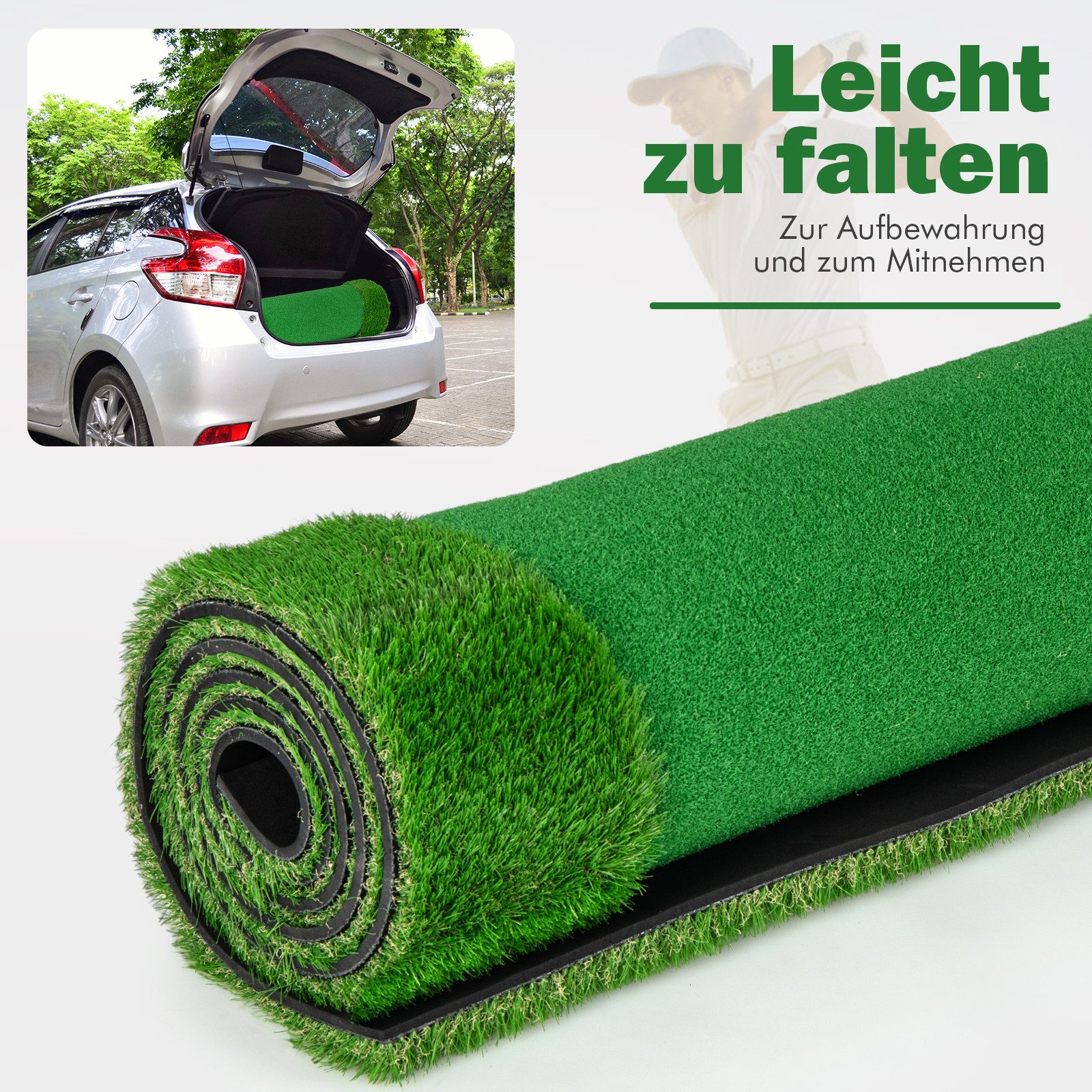 COSTWAY Puttingmatte, 300 x 100cm Golfmatte mit 3 Löcher