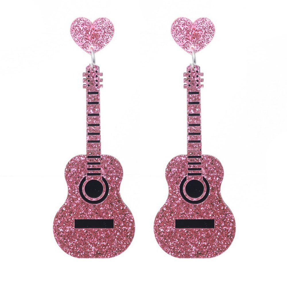 AUzzO~ Paar Ohrhänger Paar Ohrringe Damenschmuck Kreativer Spaß Gitarre Glitter Ohrringe Rosa