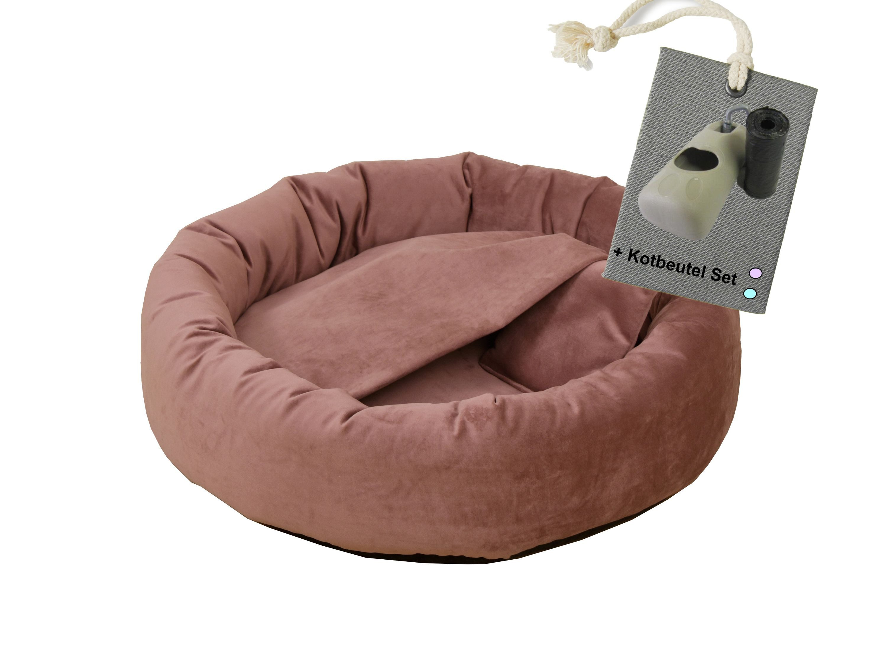 Rohrschneider Tierkissen Hundekissen 2 in 1 Kuschelhöhle Denver Samt, inkl. Hundekotbeutelset