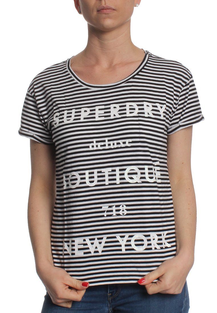 Superdry T-Shirt Superdry T-Shirt Women NY POCKET TEE Black White Stripe