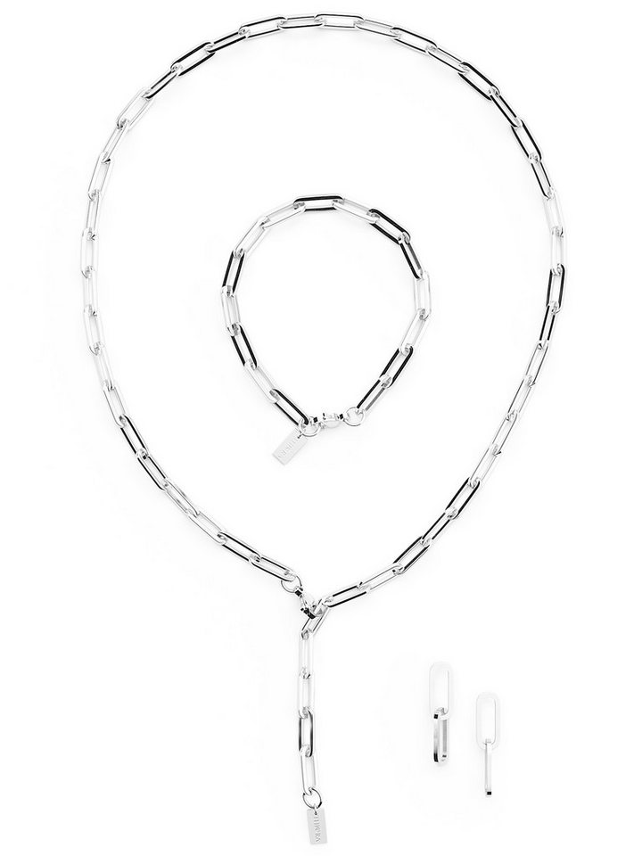 THIORA Schmuckset 'Island Links' Schmuckset Damen – Halskette, Armband, Ohrringe (Schmuckset, Bestehend aus Halskette, Armband und Ohrringen, Inkl. Schmuckbox), Wasserfest, Allergikerfreundlich, 18kt Vergoldung, Verstellbare Länge