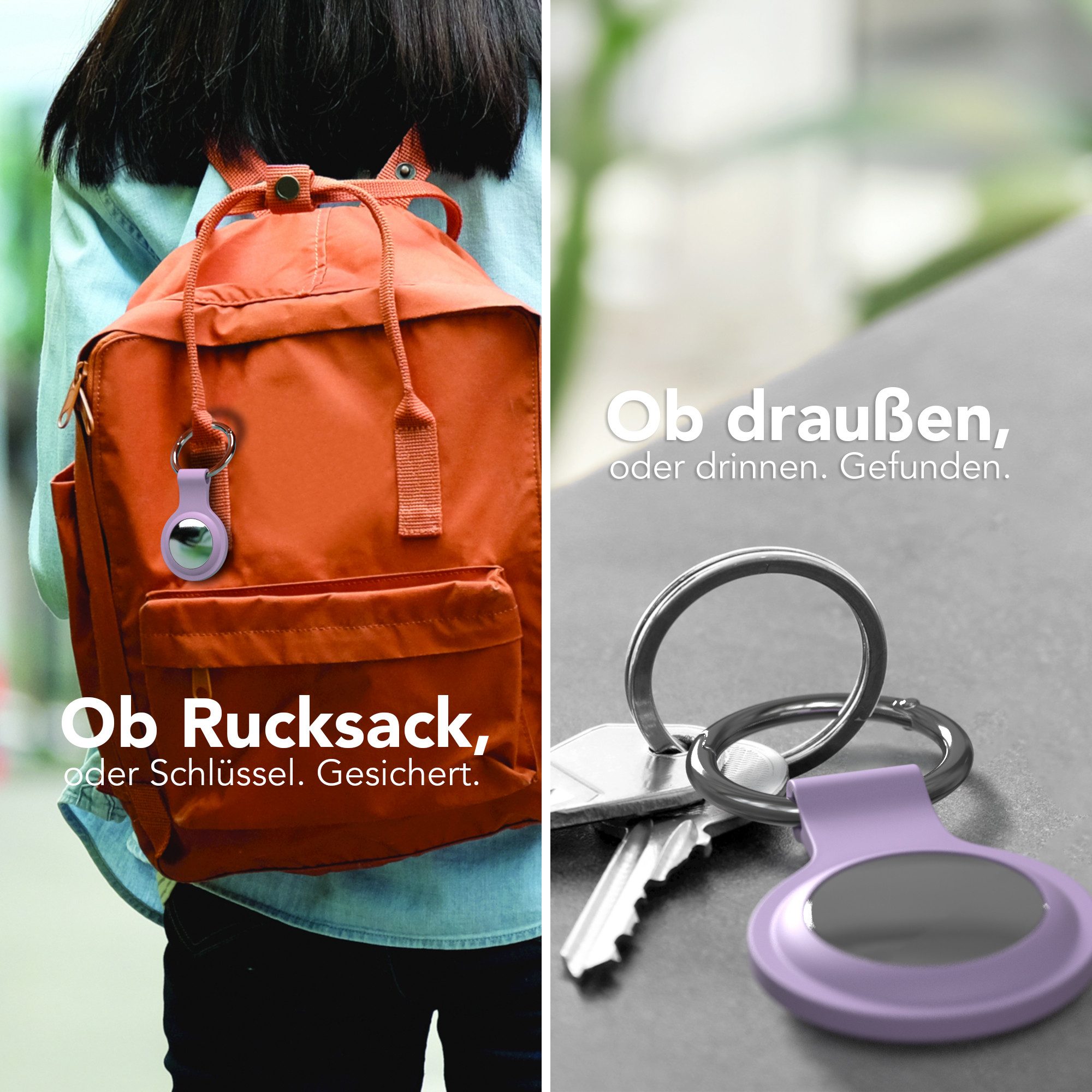 EAZY CASE Schlüsselanhänger 3er Set Silikon Anhänger kompatibel Apple AirTag, Airtags Hülle mit Silikon Rand Weich Tracker Karabiner Lila – Bild 4 von 5