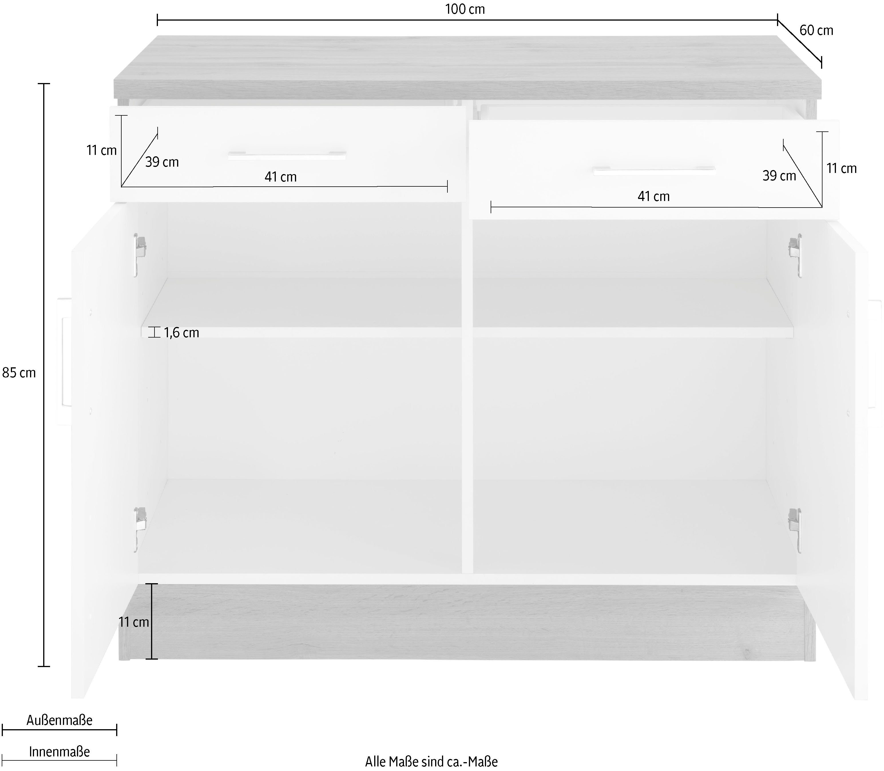 HELD MÖBEL Unterschrank Colmar für Stauraum grafitgrau wotaneiche/grafitgrau viel 100 | Metallgriff, mit cm