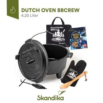 Skandika Grilltopf Skandika BBCREW Dutch Oven 4,25 L, Gusseisen Topf mit Emaillierung inkl. Rezeptbuch