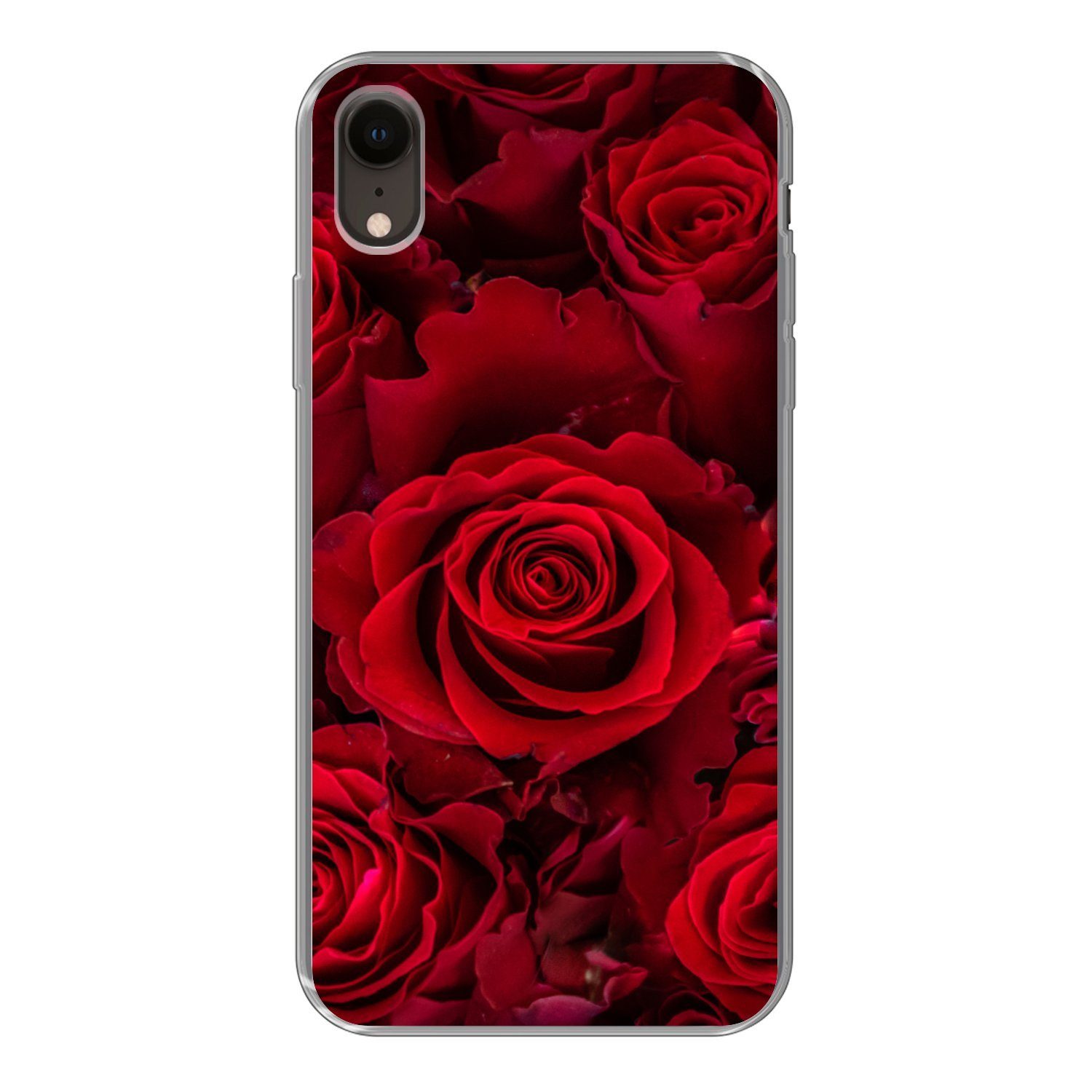 MuchoWow Handyhülle für Apple iPhone XR Blumen - Rosen - Rot, Smartphone-Bumper, Print, Handy Schutzhülle Dünn