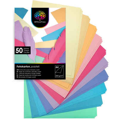 OfficeTree Transparentpapier 50 Blatt Bastelpapier Pastell Töne, Tonpapier A4 300g/m² zum Basteln und Gestalten