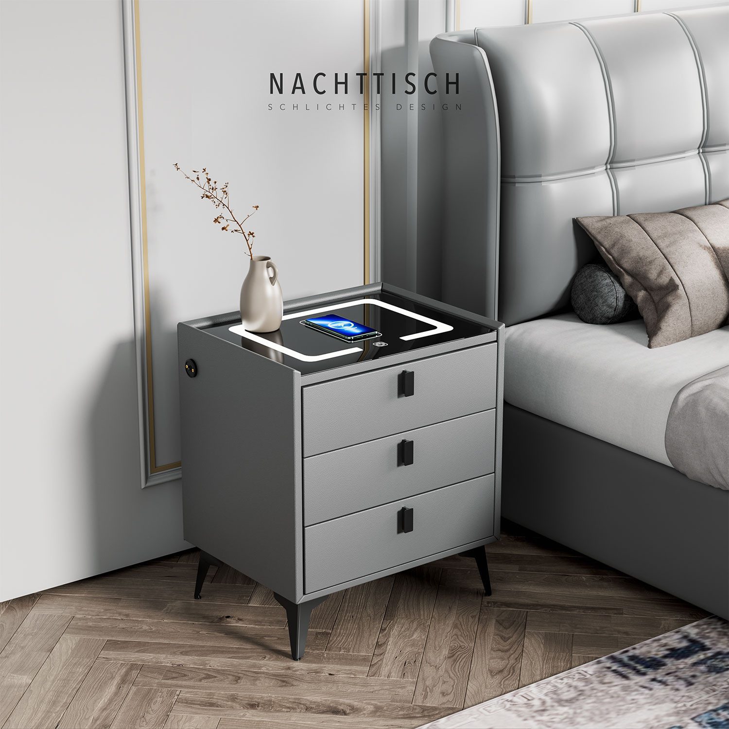 LETGOSPT Nachttisch Nachtkommode mit LED-Beleuchtung, 15W günstig online kaufen